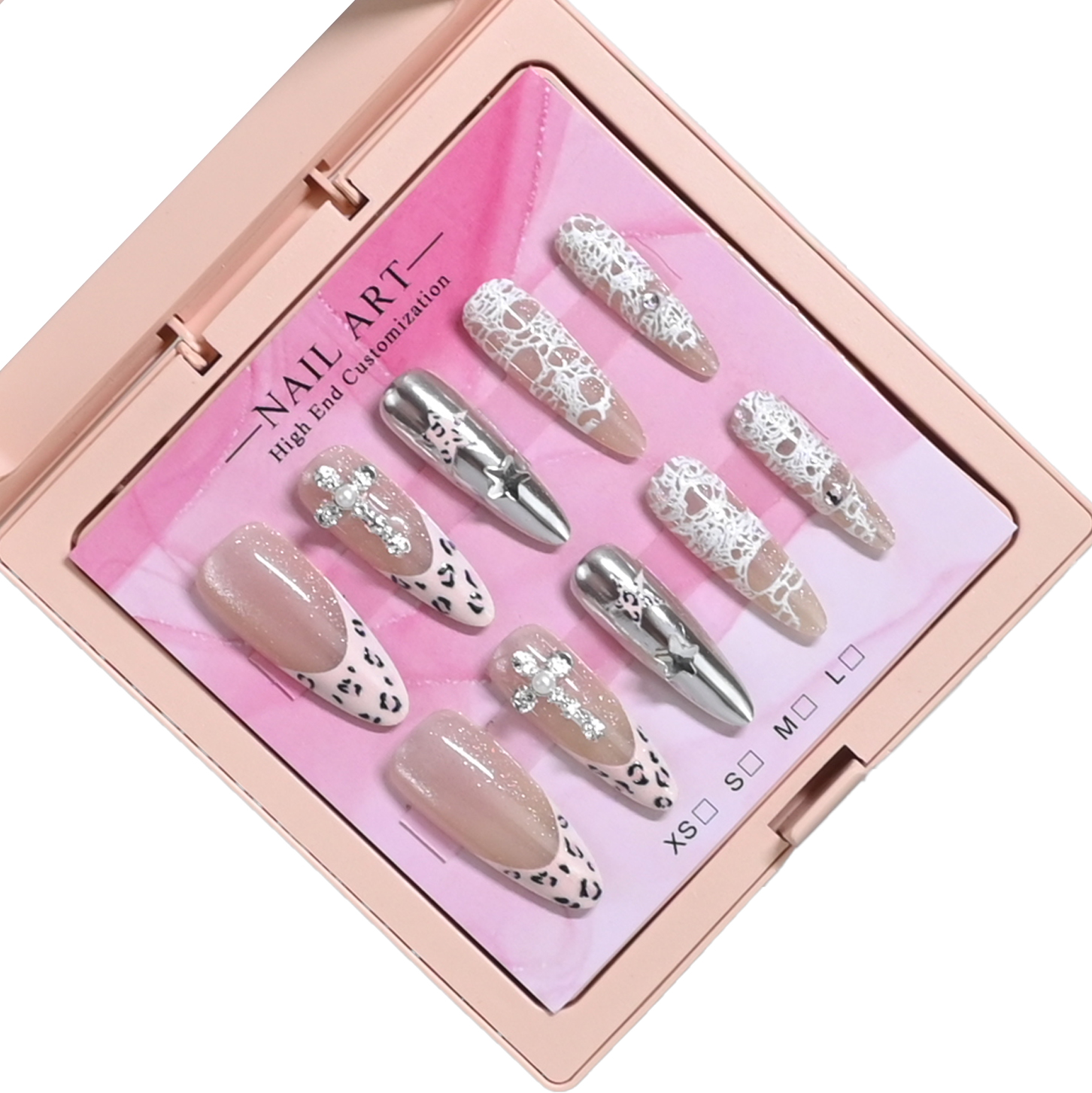 Nail Art Chrome - 10 handmade almond nails in mirror