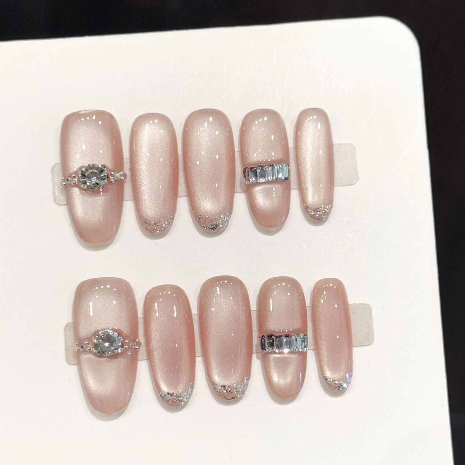 Nail Art Pink Cat Eye - 10Pcs Nude Pink Oval Head Artificial