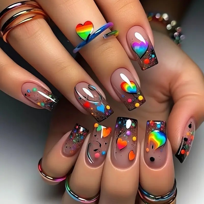 Nail Art Flower - 24pcs/set Medium long square fake nails