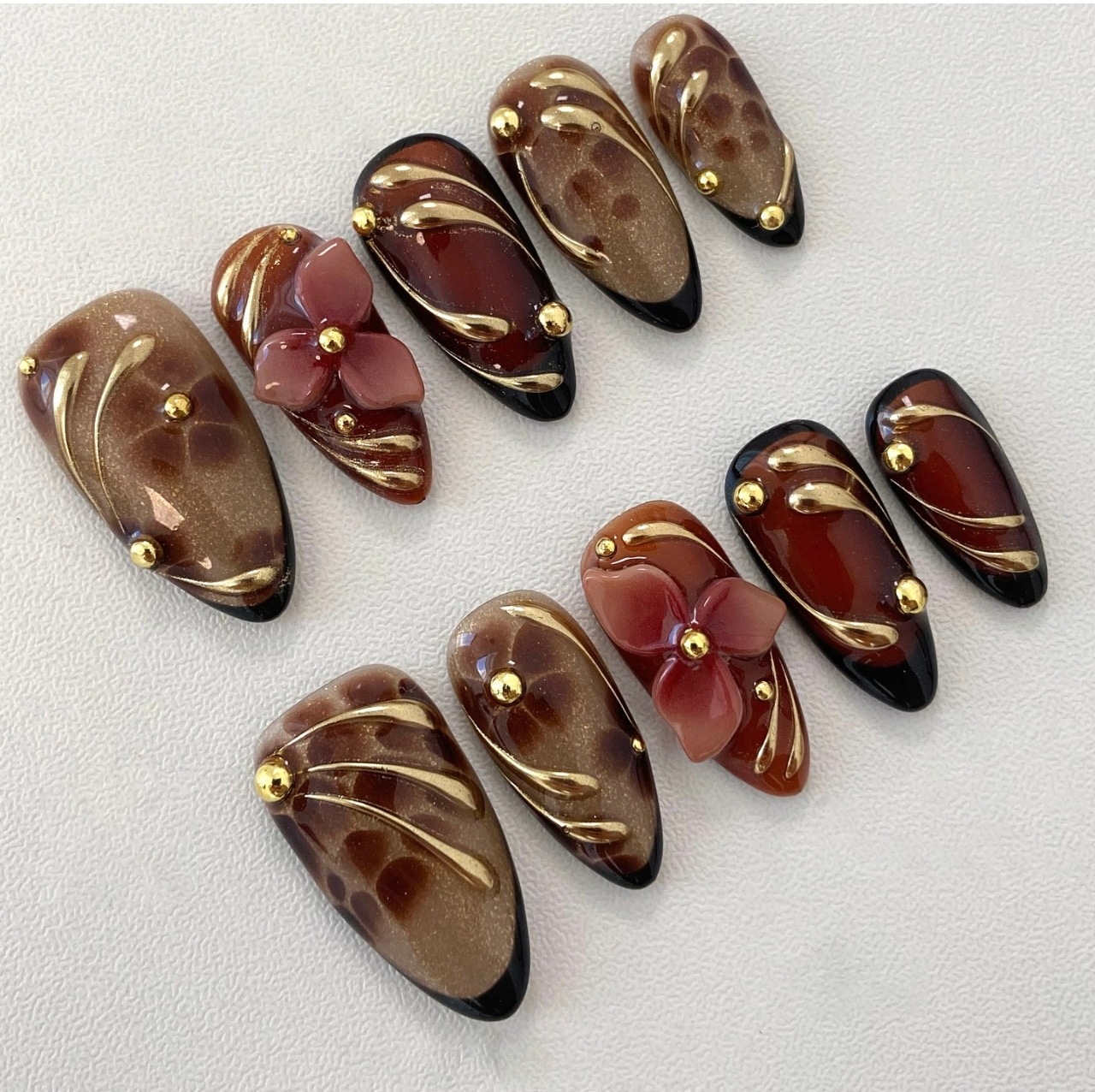 Nail Art Flower - 24pcs Leopard Print Brown Nails Art