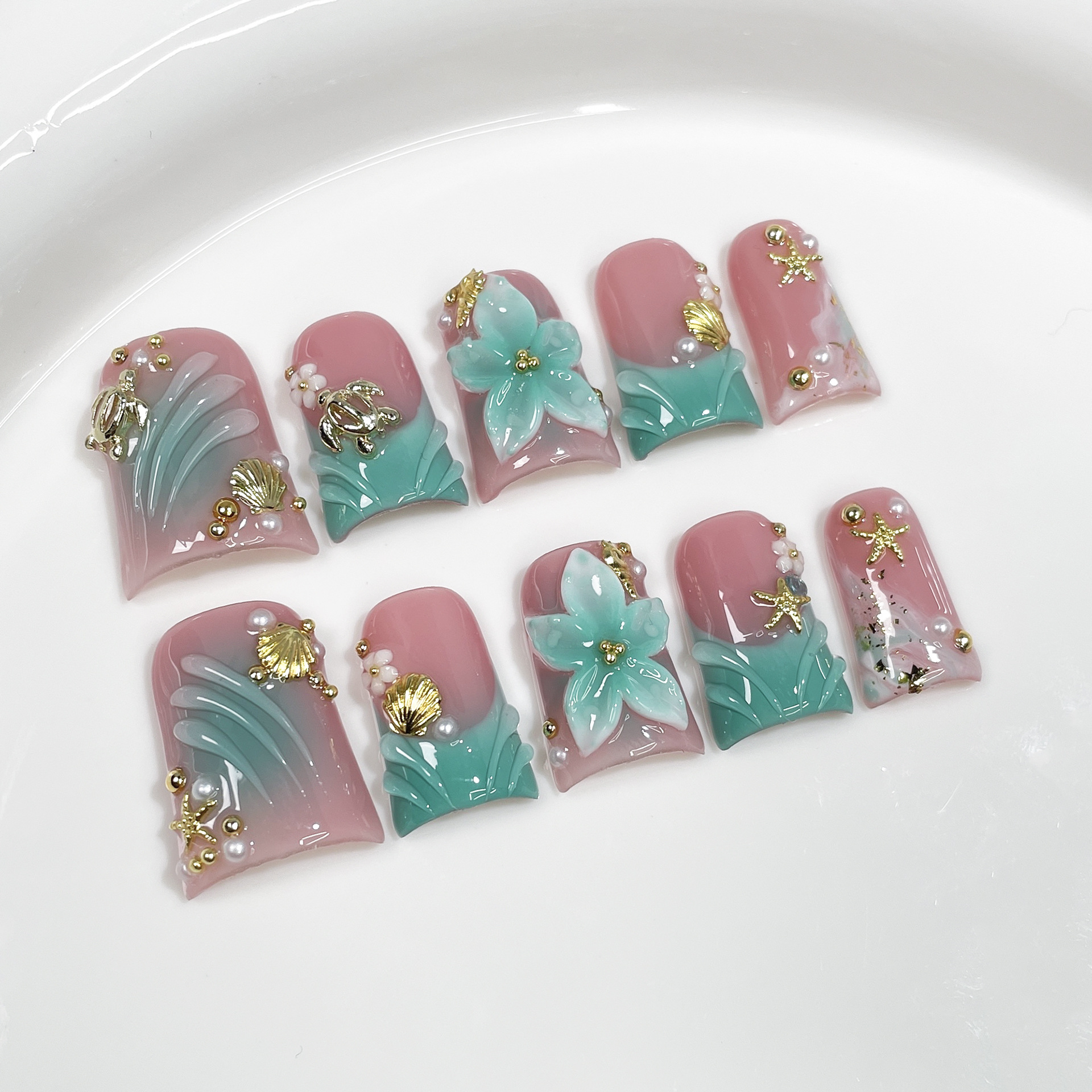 Nail Art Flower - 10pcs Ocean Style Fake Nails Duck