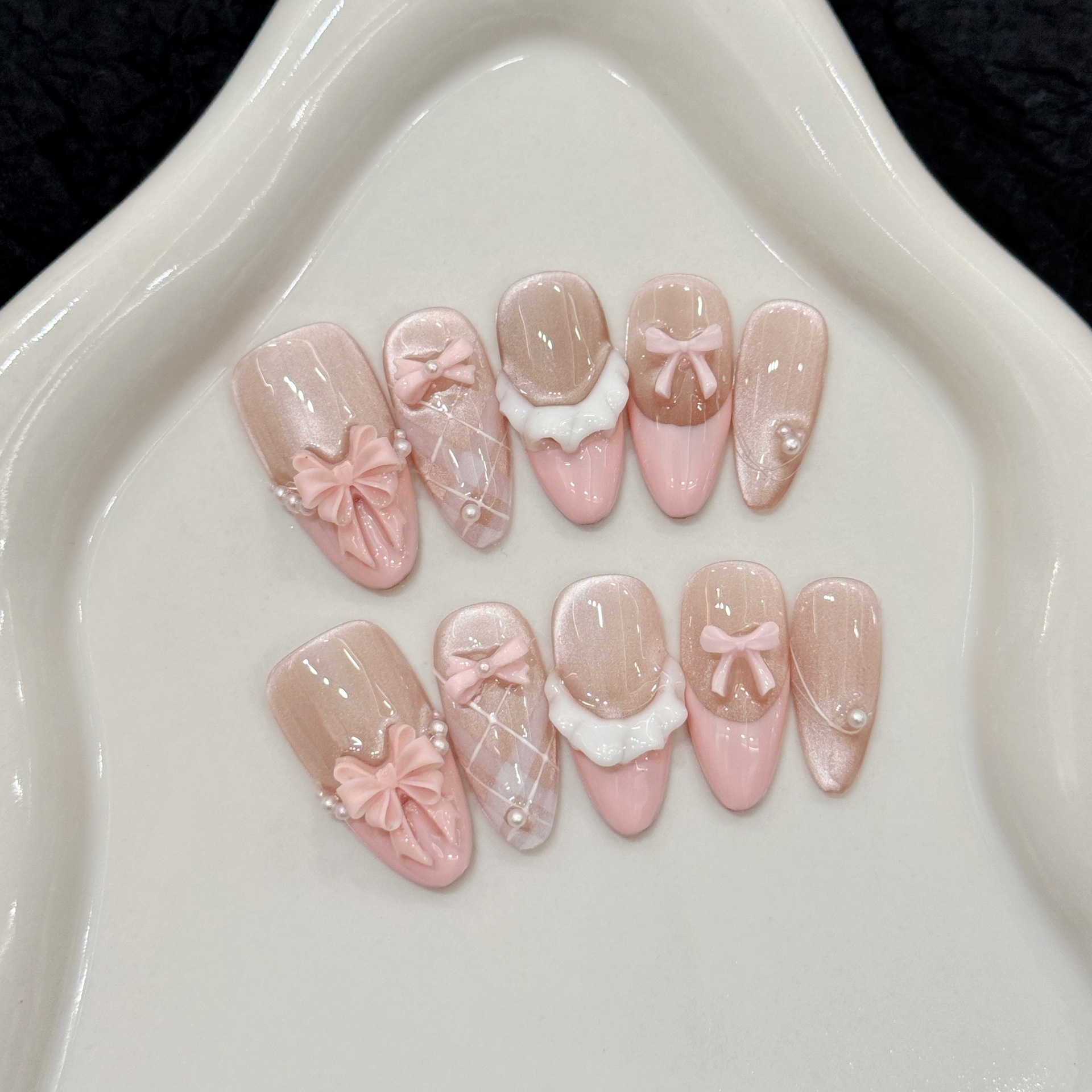 10pcs Handmade Press on Nails  - Nail Art Pink Cat Eye ulasan dan harga