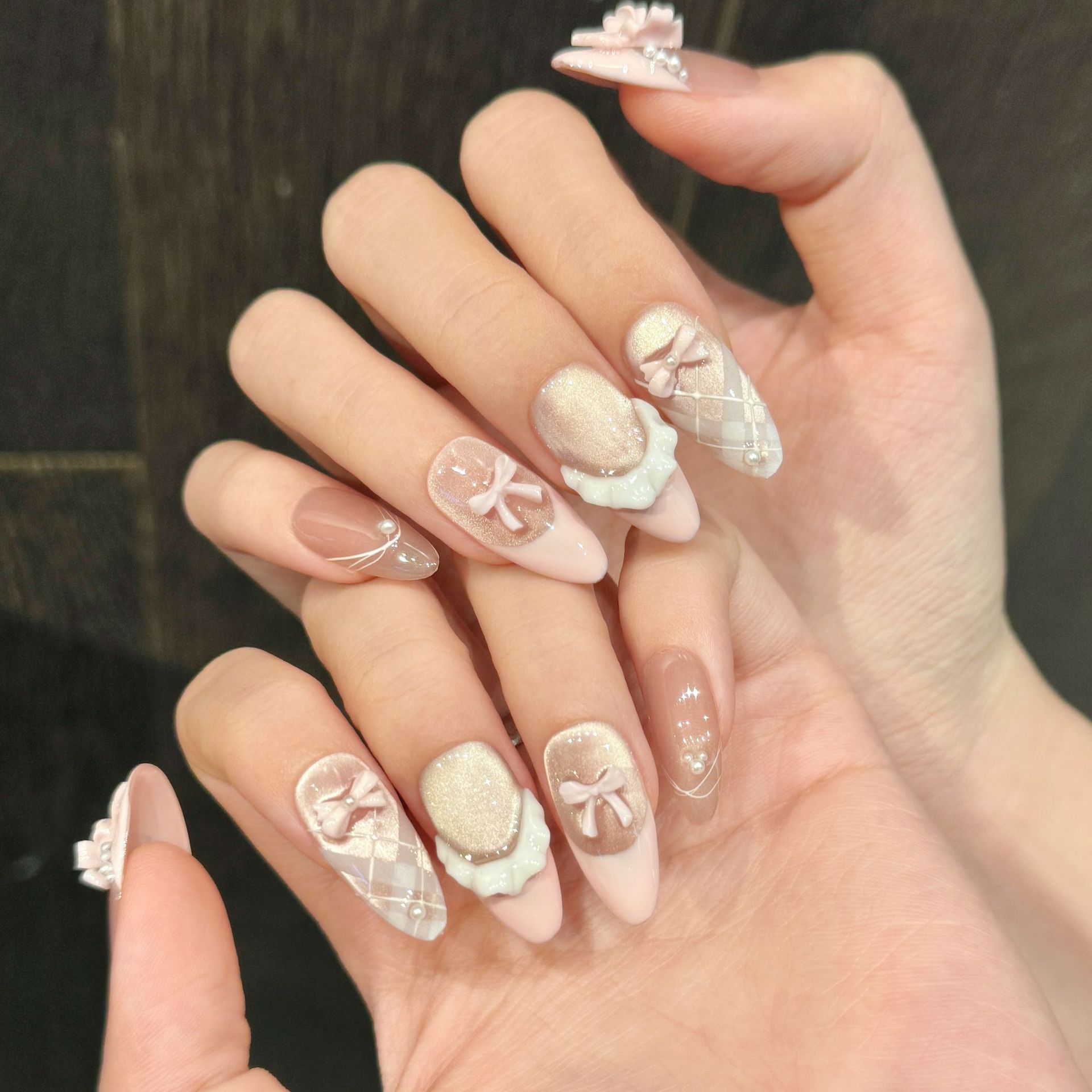 10pcs Handmade Press on Nails  - Nail Art Pink Cat Eye ulasan dan harga
