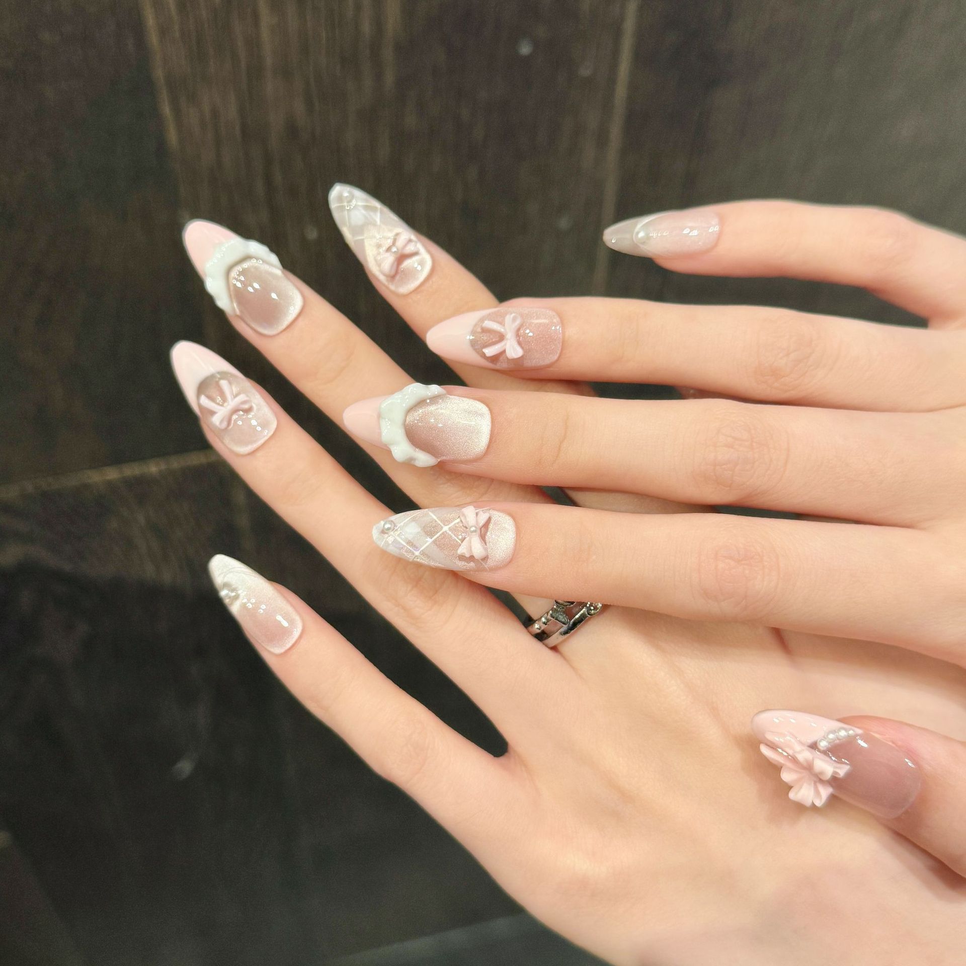 10pcs Handmade Press on Nails  - Nail Art Pink Cat Eye ulasan dan harga