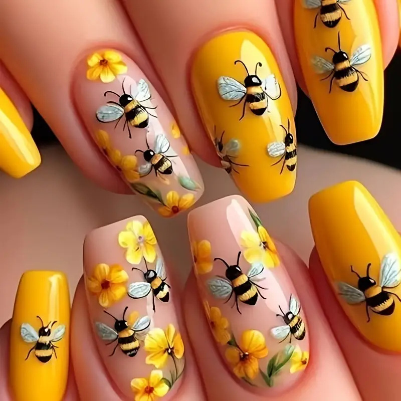 24pcs/set Medium long fake nai - Nail Art Flower ulasan dan harga