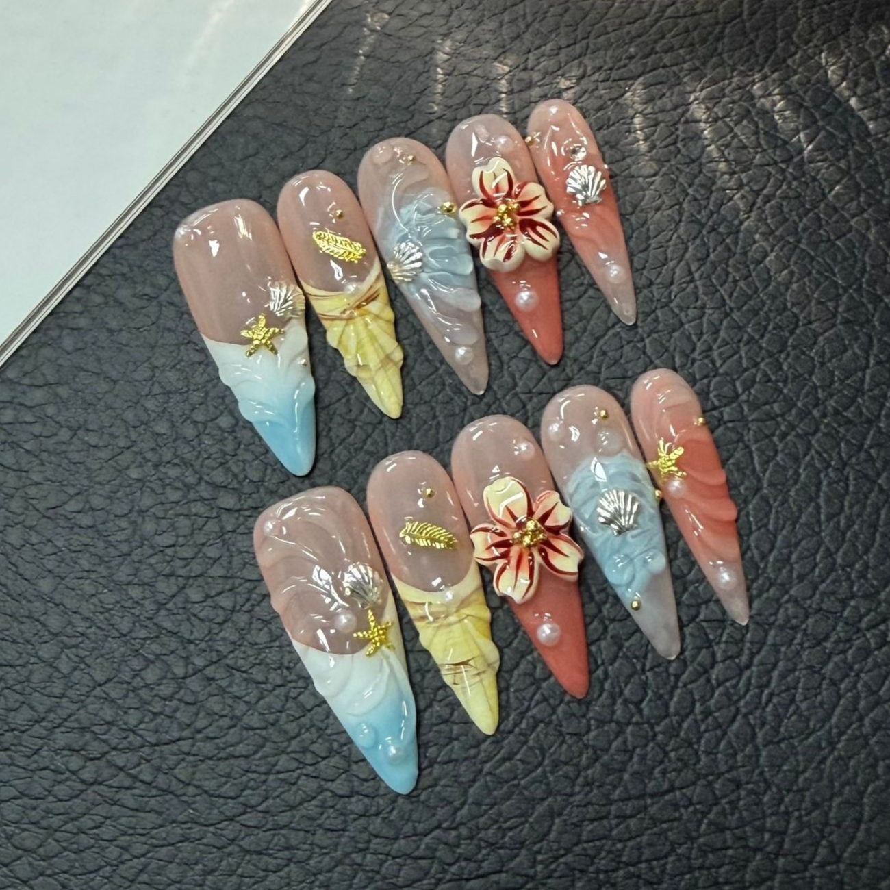 10Pcs/set Long Almond Hand-pai - Nail Art Flower ulasan dan harga