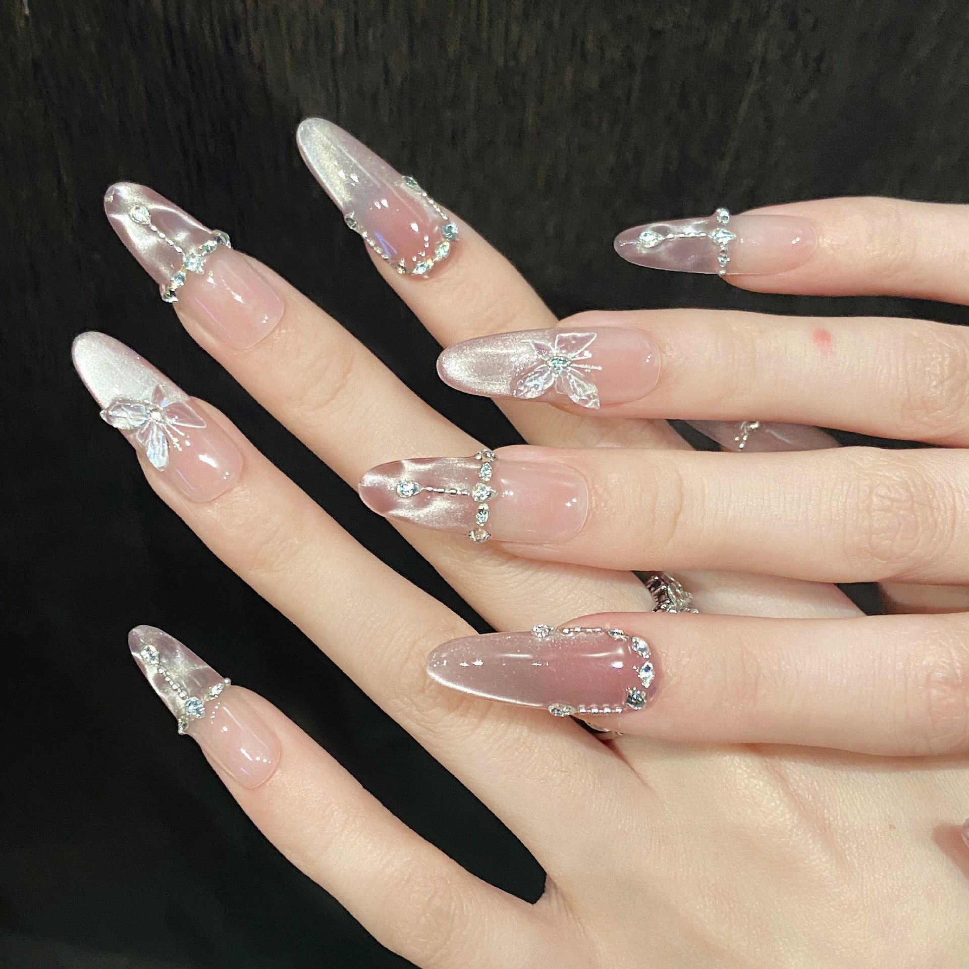 10pcs Handmade Press On Nails  - Nail Art Pink Cat Eye ulasan dan harga