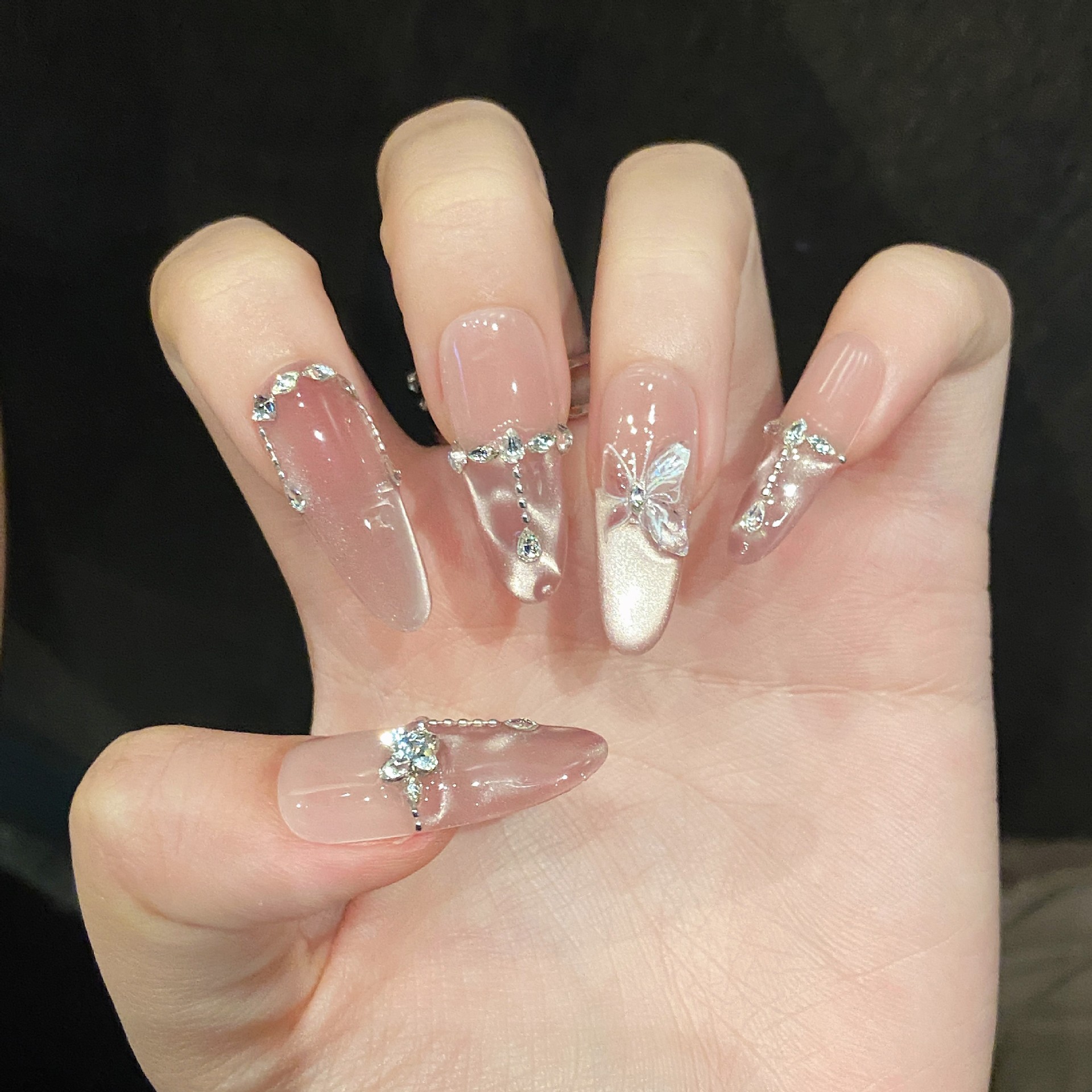 10pcs Handmade Press On Nails  - Nail Art Pink Cat Eye ulasan dan harga