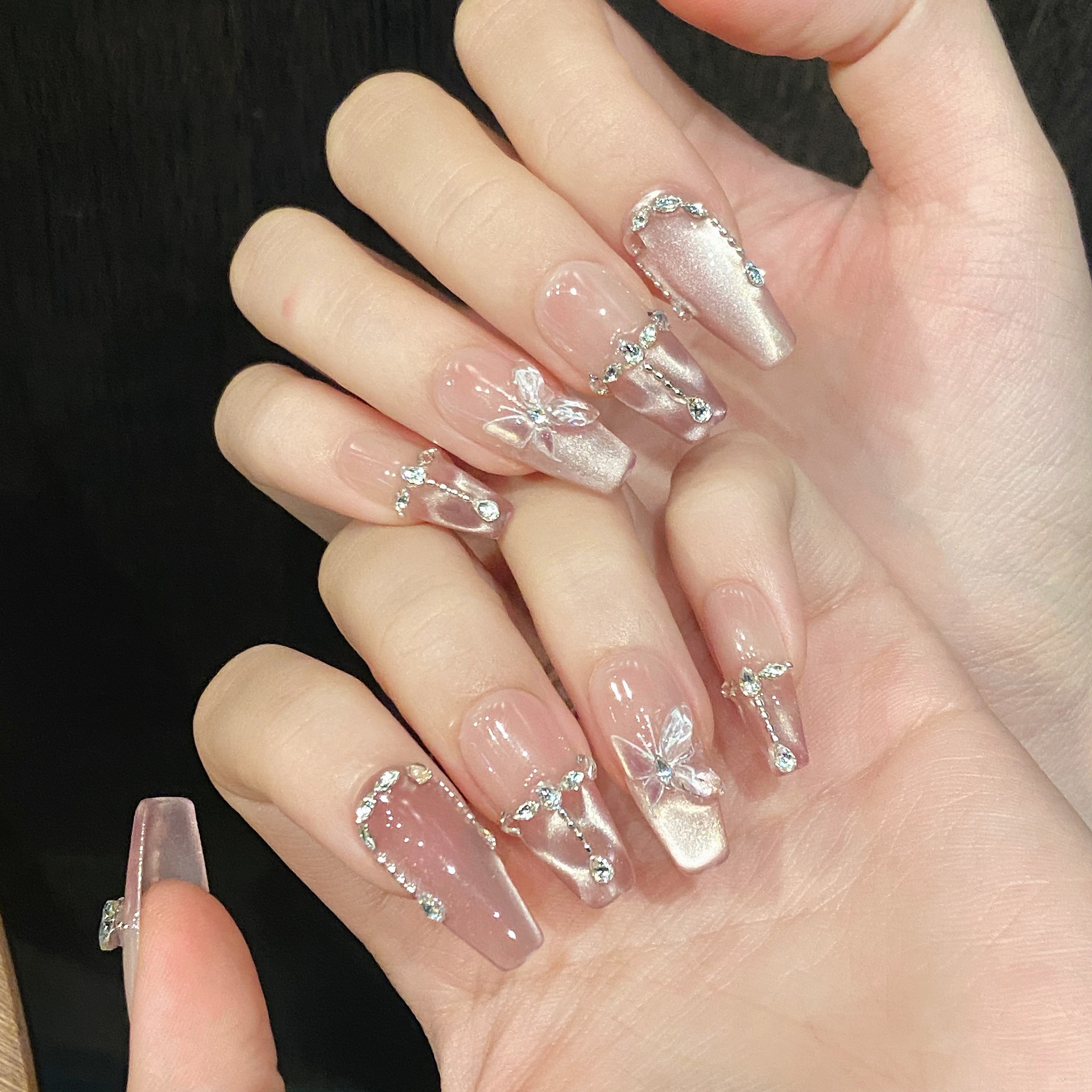 10pcs Handmade Press On Nails  - Nail Art Pink Cat Eye ulasan dan harga
