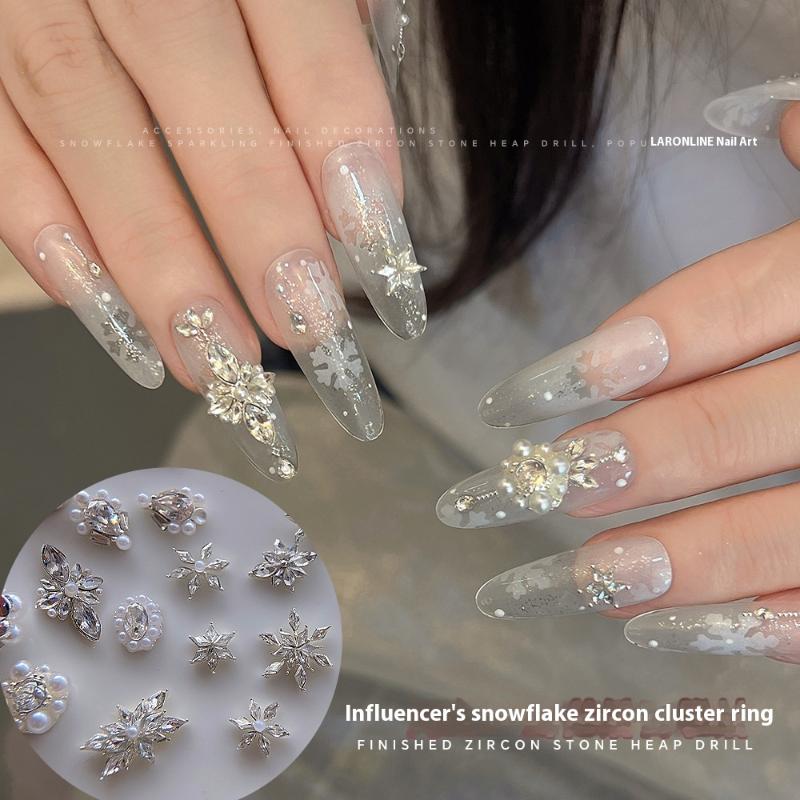 5Pcs Snowflake Flower Zircon P - Nail Art Flower ulasan dan harga