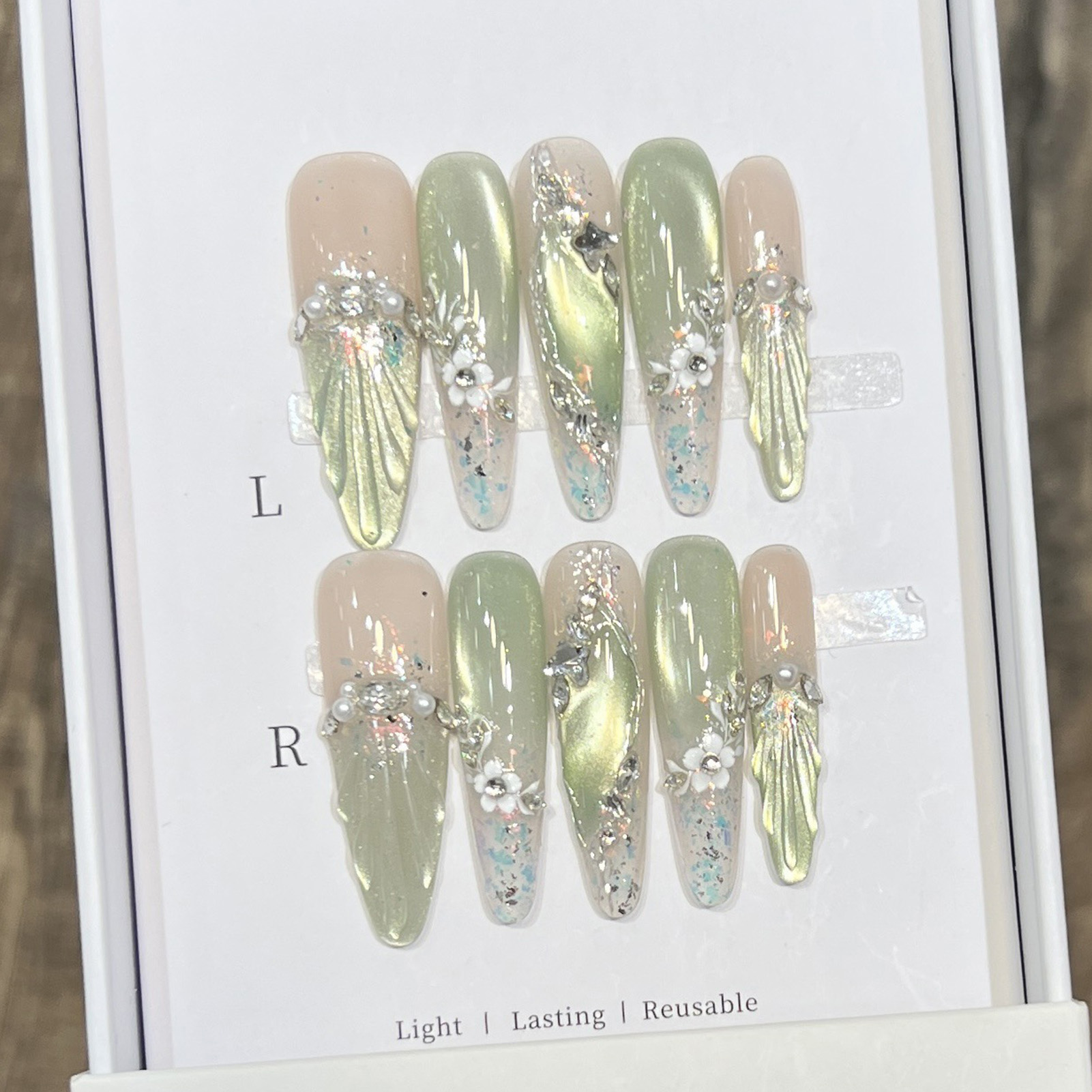 10pcs Long Almond Fake Nails T - Nail Art Flower ulasan dan harga