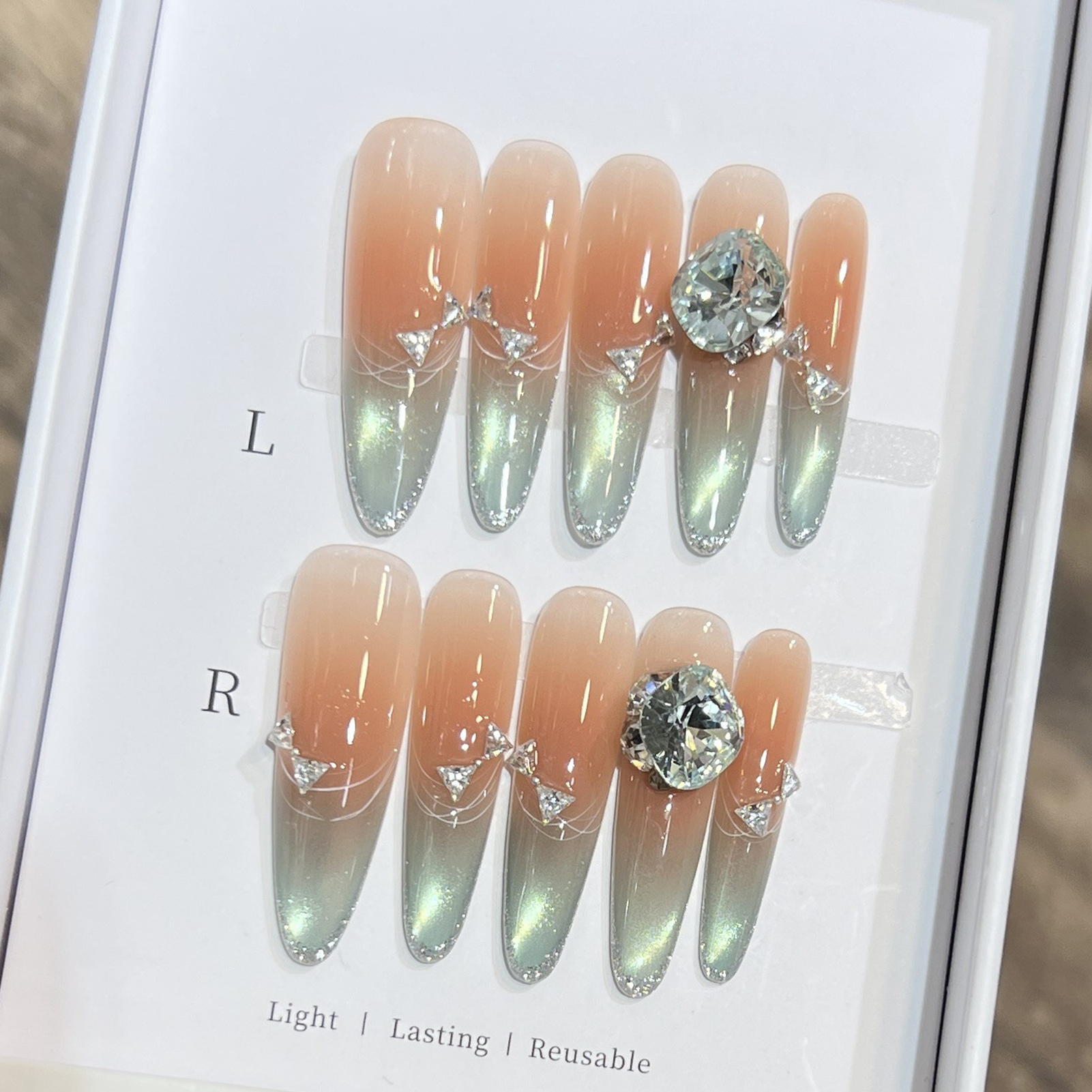10pcs Long Almond Fake Nails T - Nail Art Flower ulasan dan harga