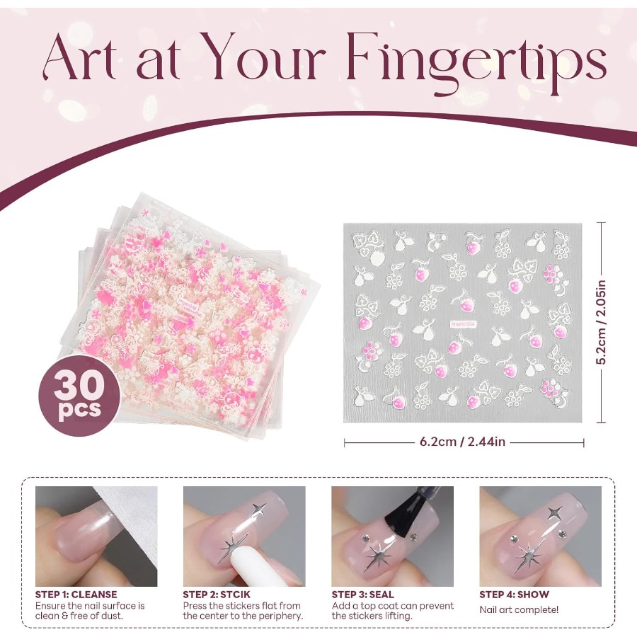 30 Sheets 3D Self Adhesive Flo - Nail Art Flower ulasan dan harga