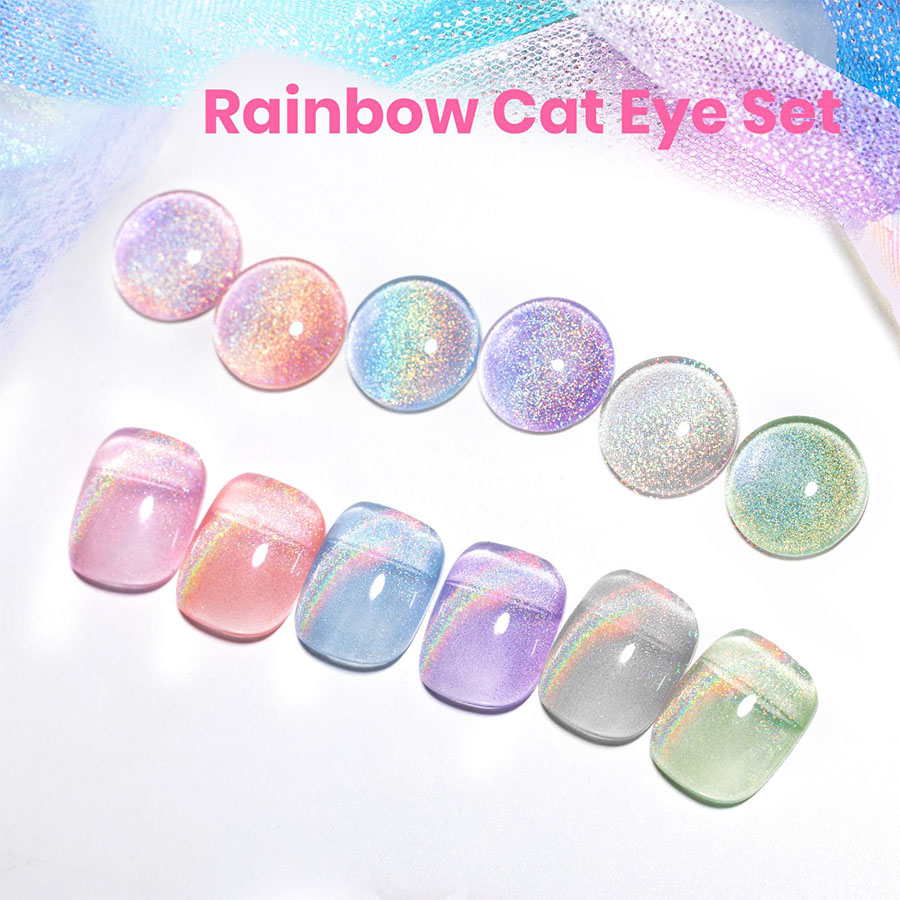 QAZIXU 1/6 Pcs Rainbow Cat Eye - Nail Art Cat Eye Pink ulasan dan harga