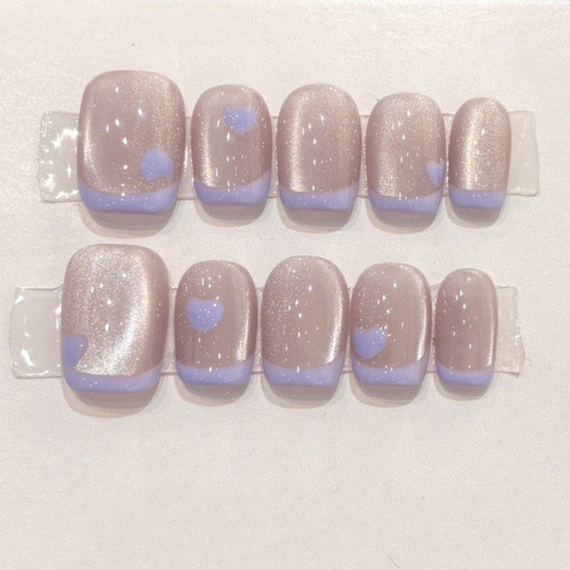 10Pcs Simple Gradient French H - Nail Art Pink Cat Eye ulasan dan harga
