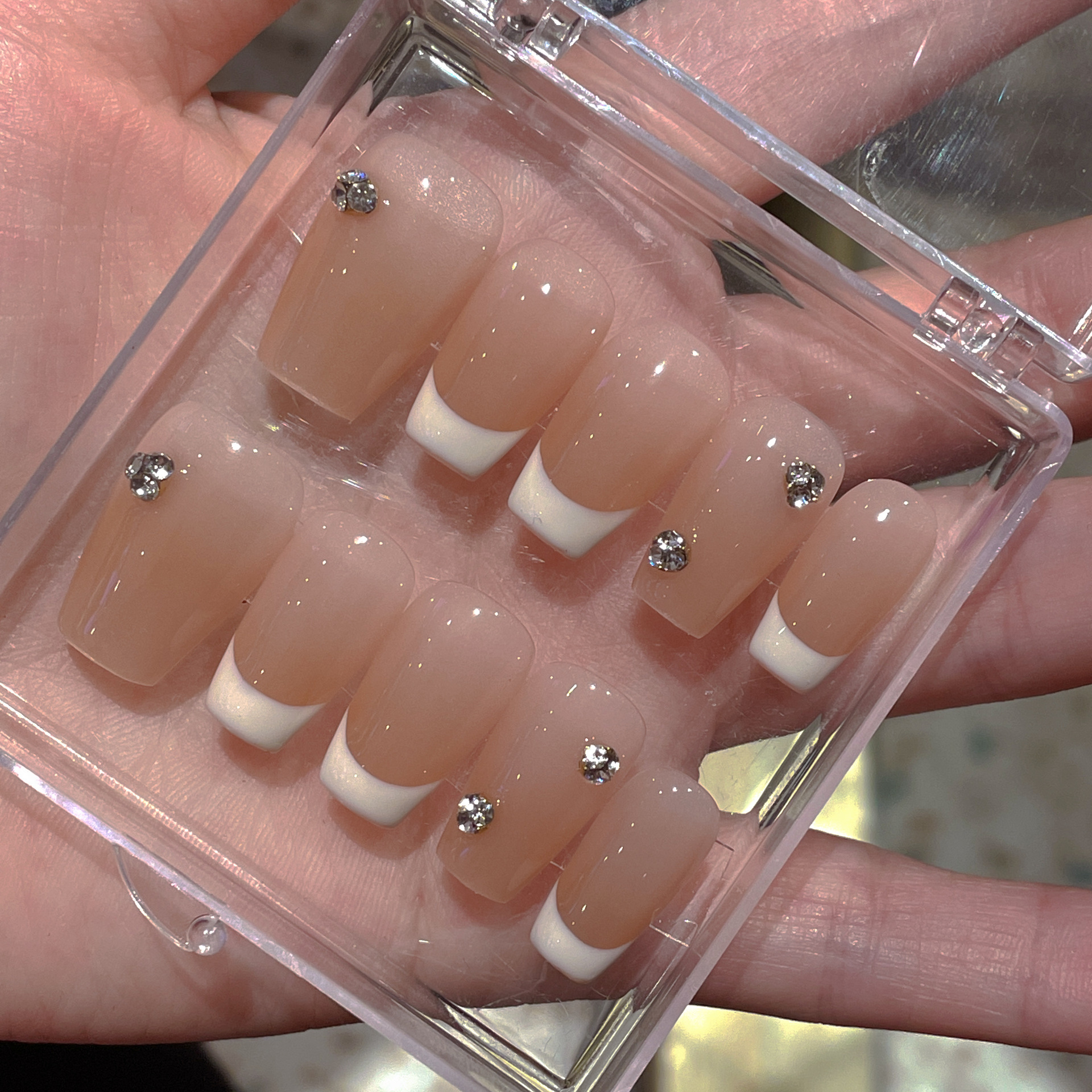 10Pcs Simple Gradient French H - Nail Art Pink Cat Eye ulasan dan harga