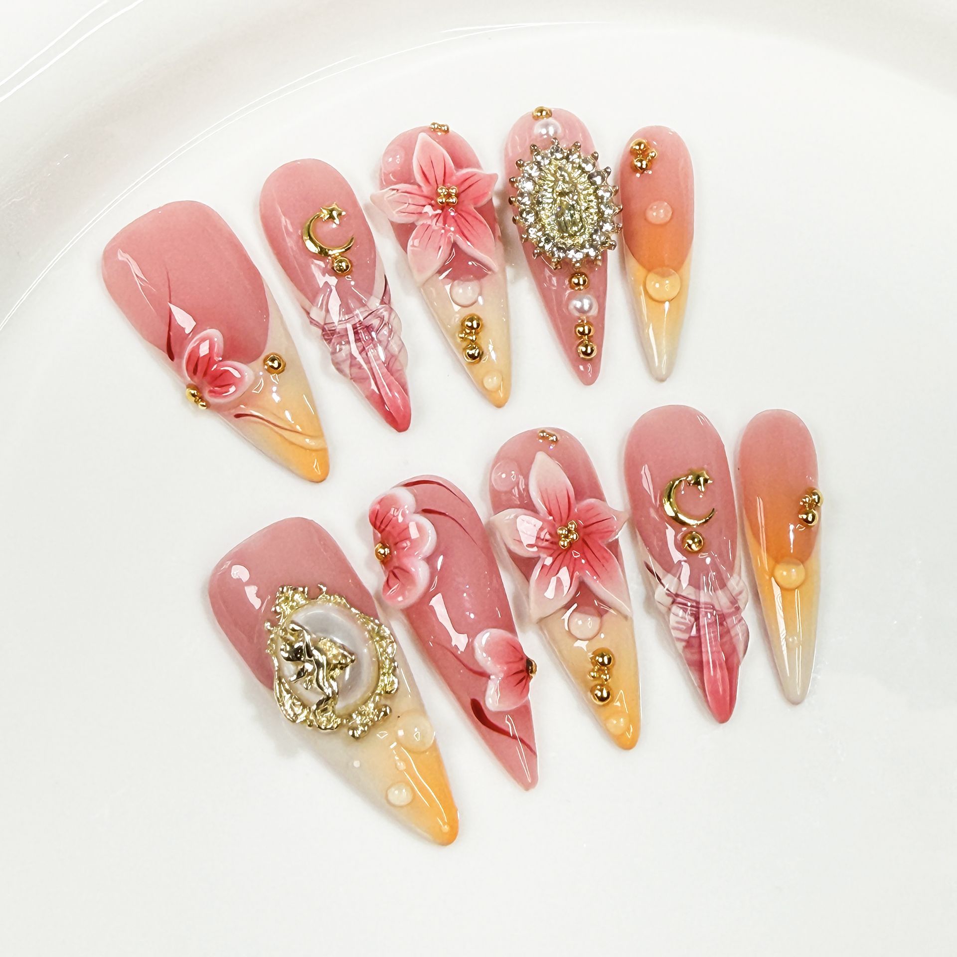 10Pcs Retro Long Stiletto Fake - Nail Art Flower ulasan dan harga