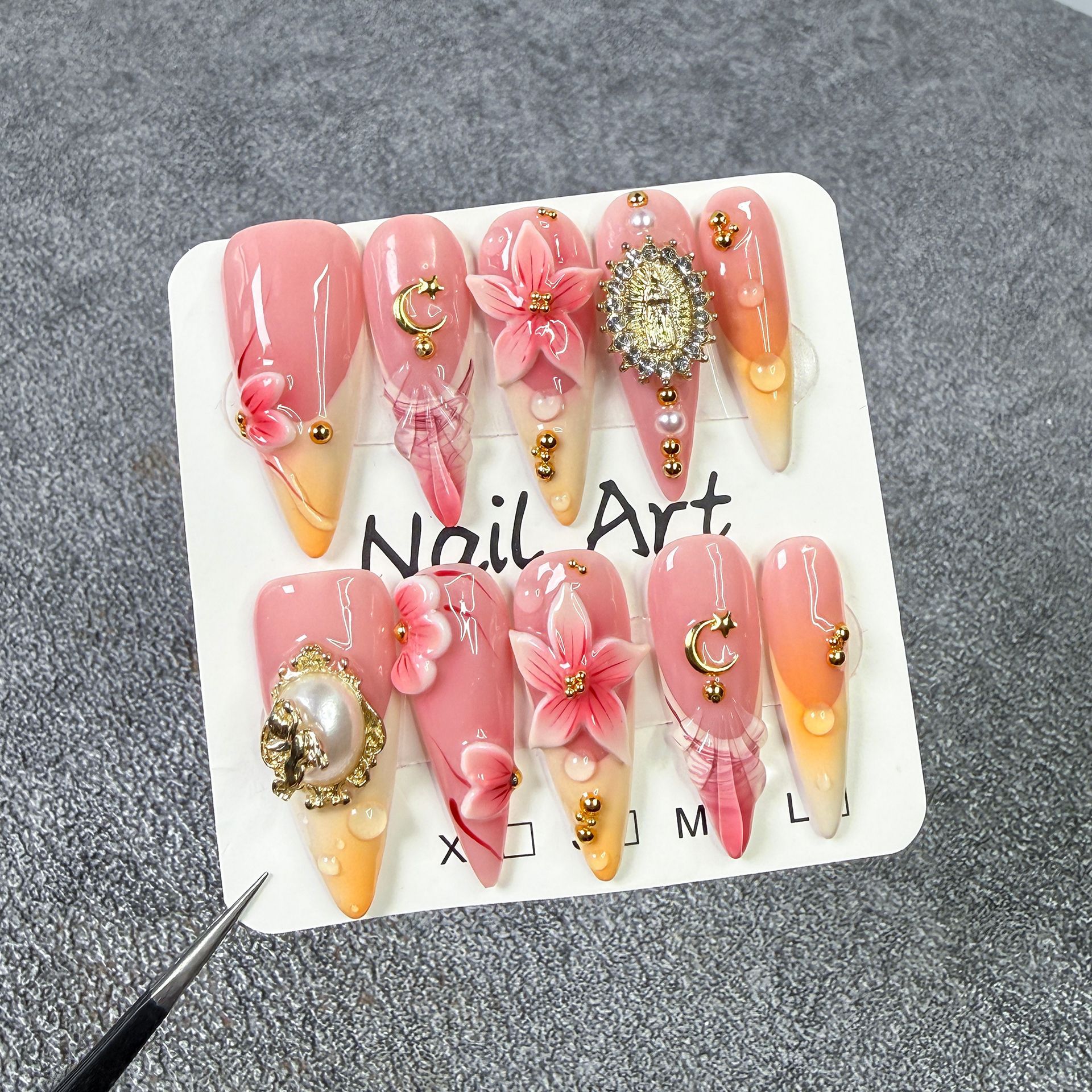 10Pcs Retro Long Stiletto Fake - Nail Art Flower ulasan dan harga