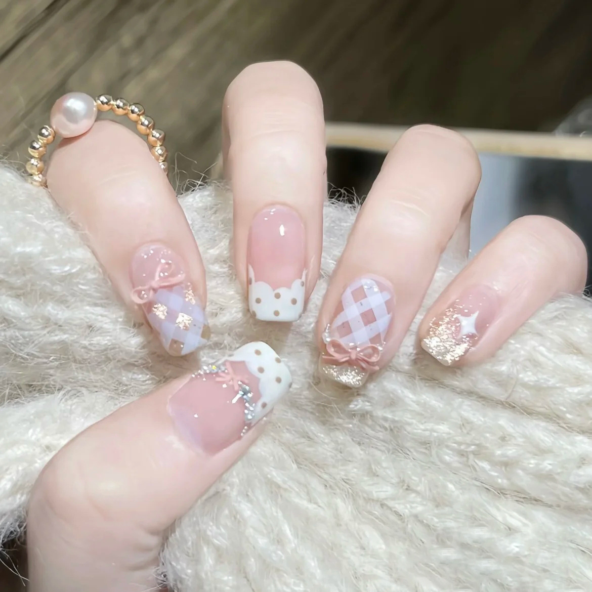 10Pcs Sweet Mid-length Ballet  - Nail Art Pink Cat Eye ulasan dan harga