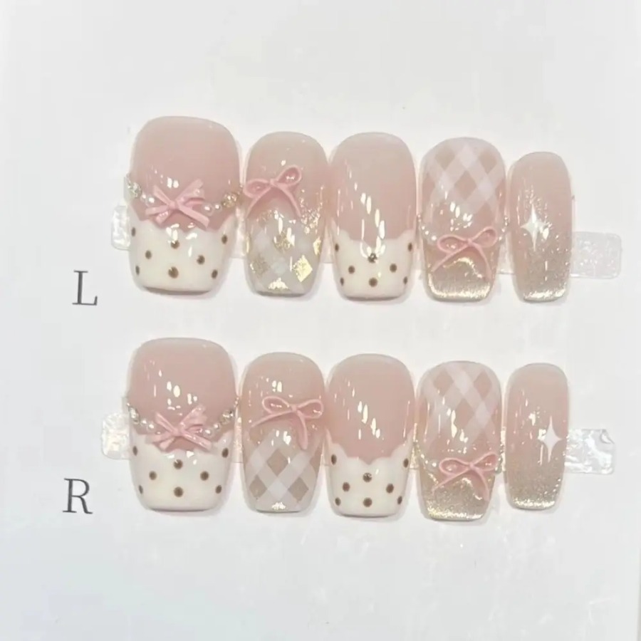 10Pcs Sweet Mid-length Ballet  - Nail Art Pink Cat Eye ulasan dan harga
