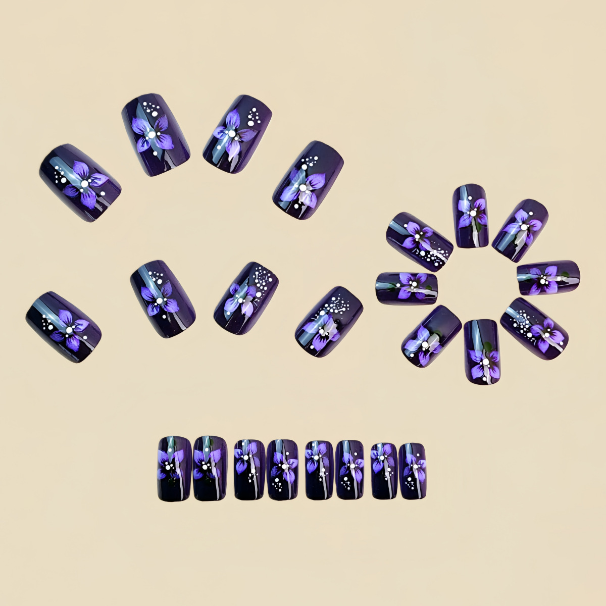 Medium square fake nails for w - Nail Art Flower ulasan dan harga