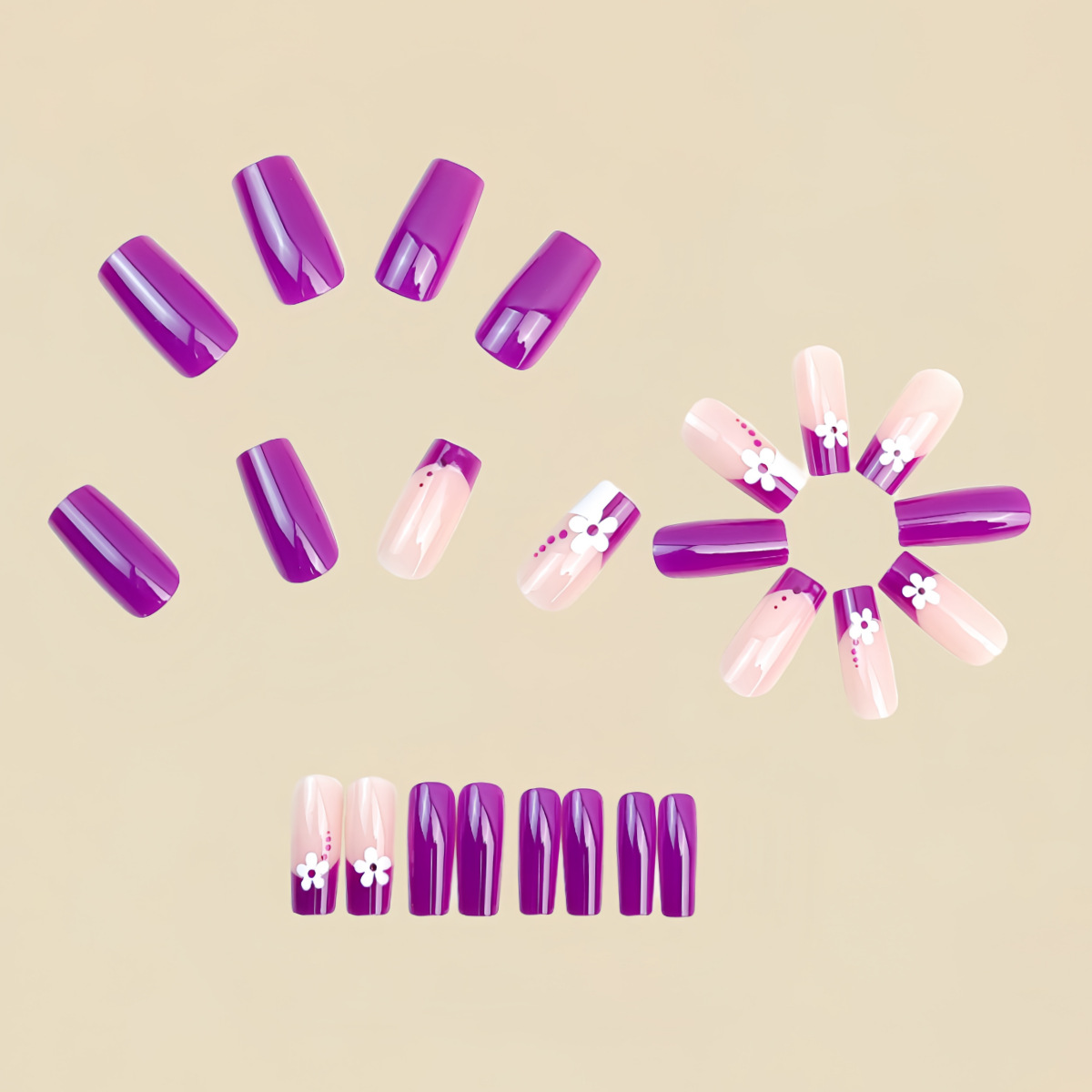 Medium square fake nails for w - Nail Art Flower ulasan dan harga