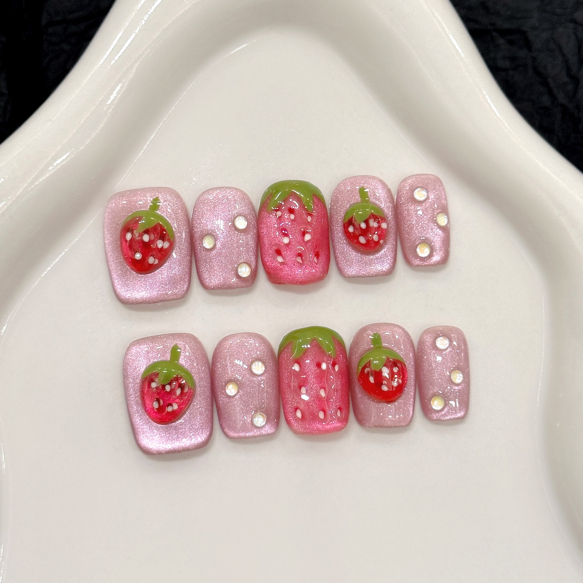 10pcs Handmade Press on Nails  - Nail Art Pink Cat Eye ulasan dan harga