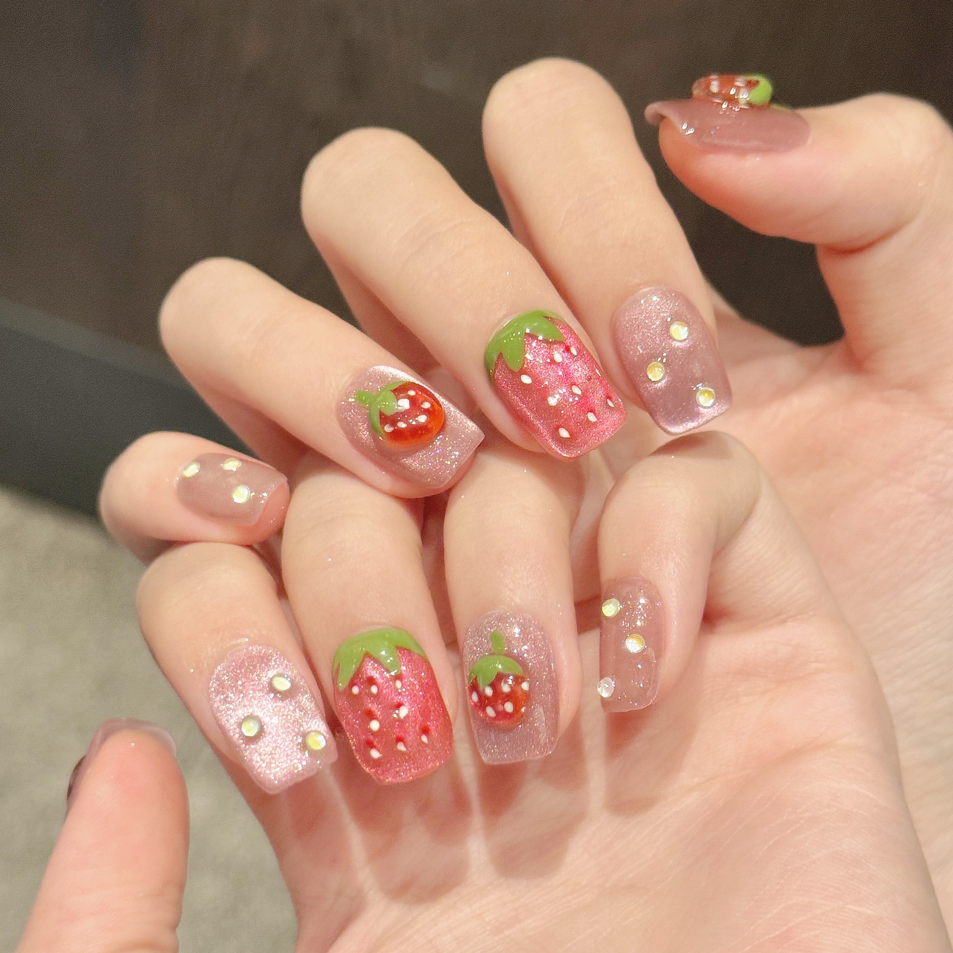 10pcs Handmade Press on Nails  - Nail Art Pink Cat Eye ulasan dan harga