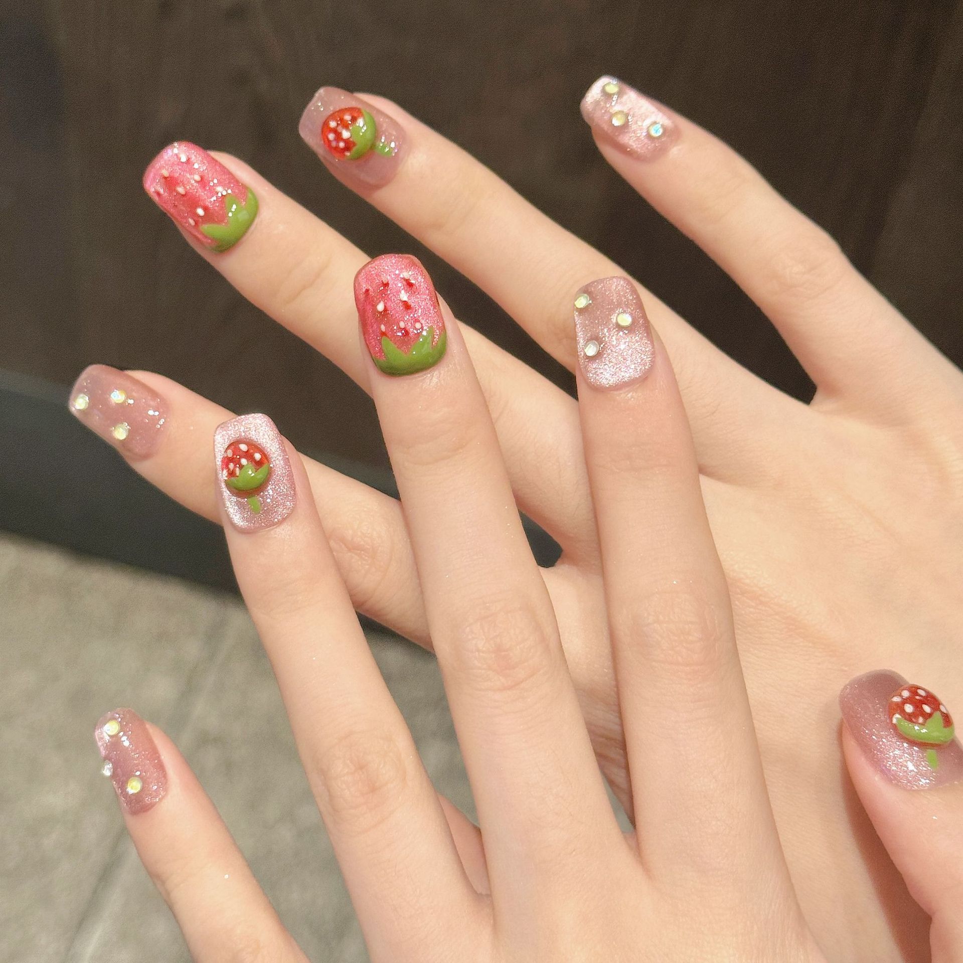 10pcs Handmade Press on Nails  - Nail Art Pink Cat Eye ulasan dan harga