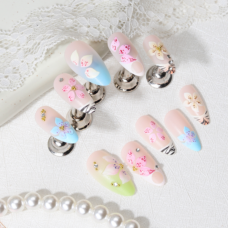 24pcs Almond Press On Nails ti - Nail Art Flower ulasan dan harga