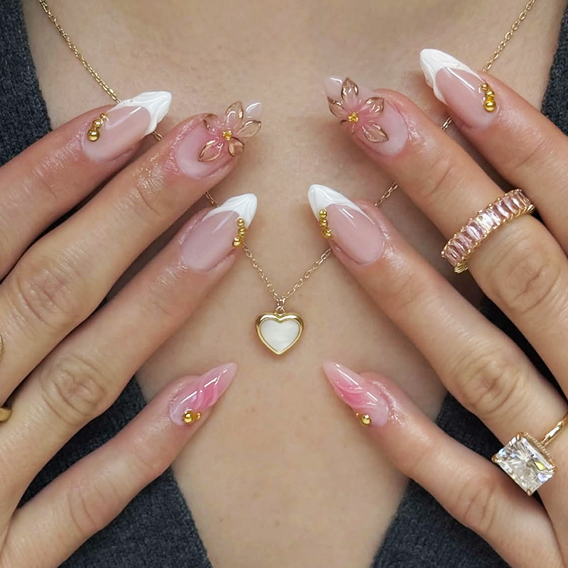 24pcs Almond Press On Nails ti - Nail Art Flower ulasan dan harga