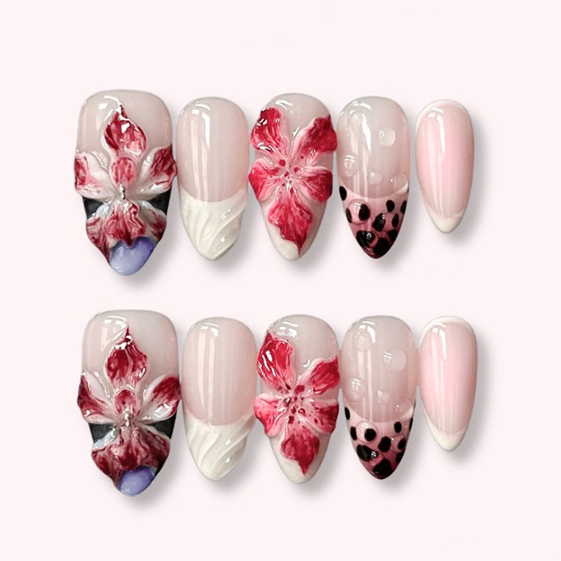 24pcs Leopard Print Brown Nail - Nail Art Flower ulasan dan harga