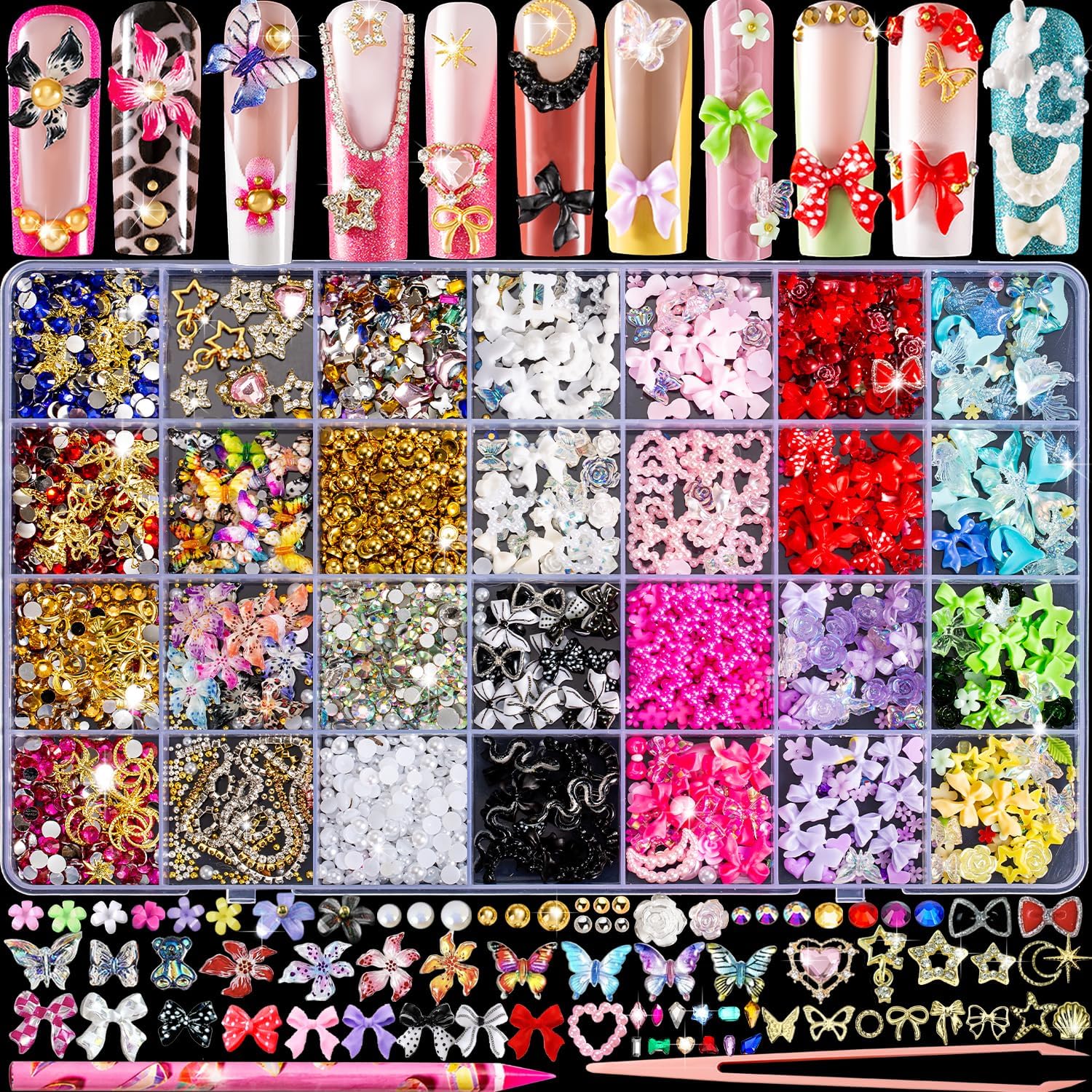 8000pcs 3D Nail Charms & Gems  - Nail Art Flower ulasan dan harga
