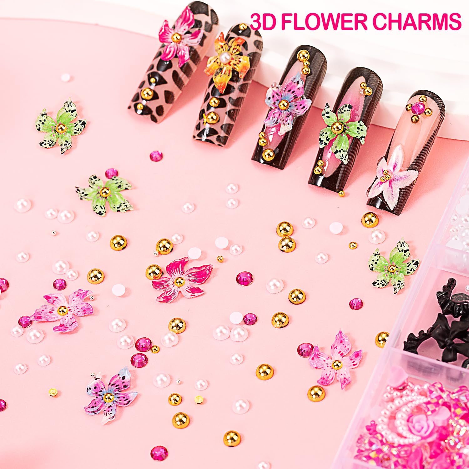 8000pcs 3D Nail Charms & Gems  - Nail Art Flower ulasan dan harga