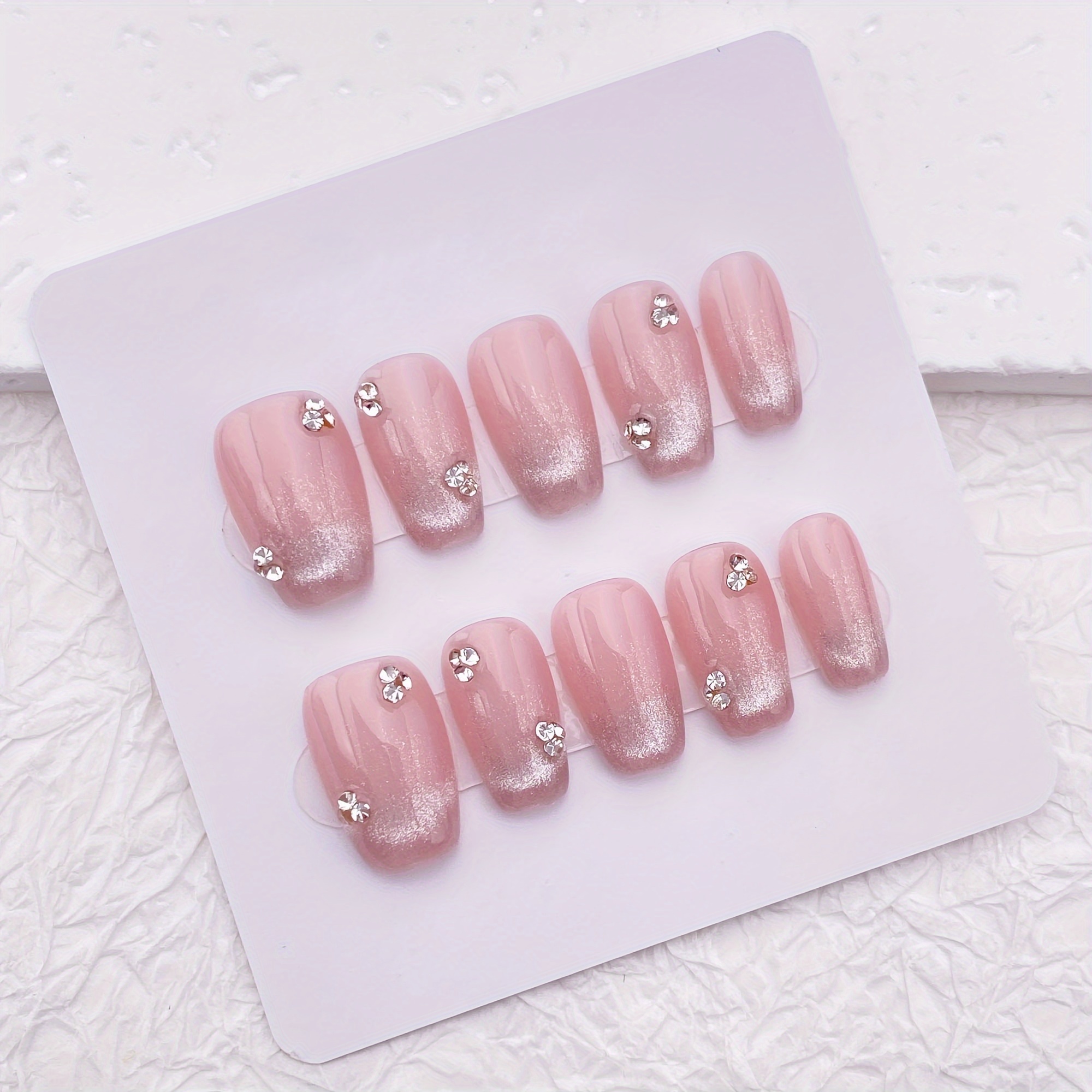 10pcs Handmade Press On Nails, - Nail Art Pink Cat Eye ulasan dan harga