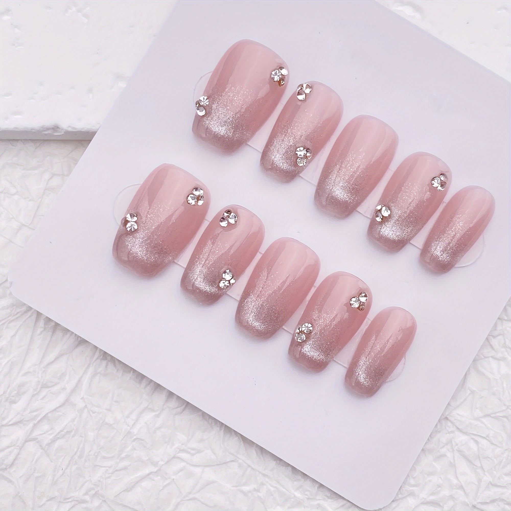 10pcs Handmade Press On Nails, - Nail Art Pink Cat Eye ulasan dan harga