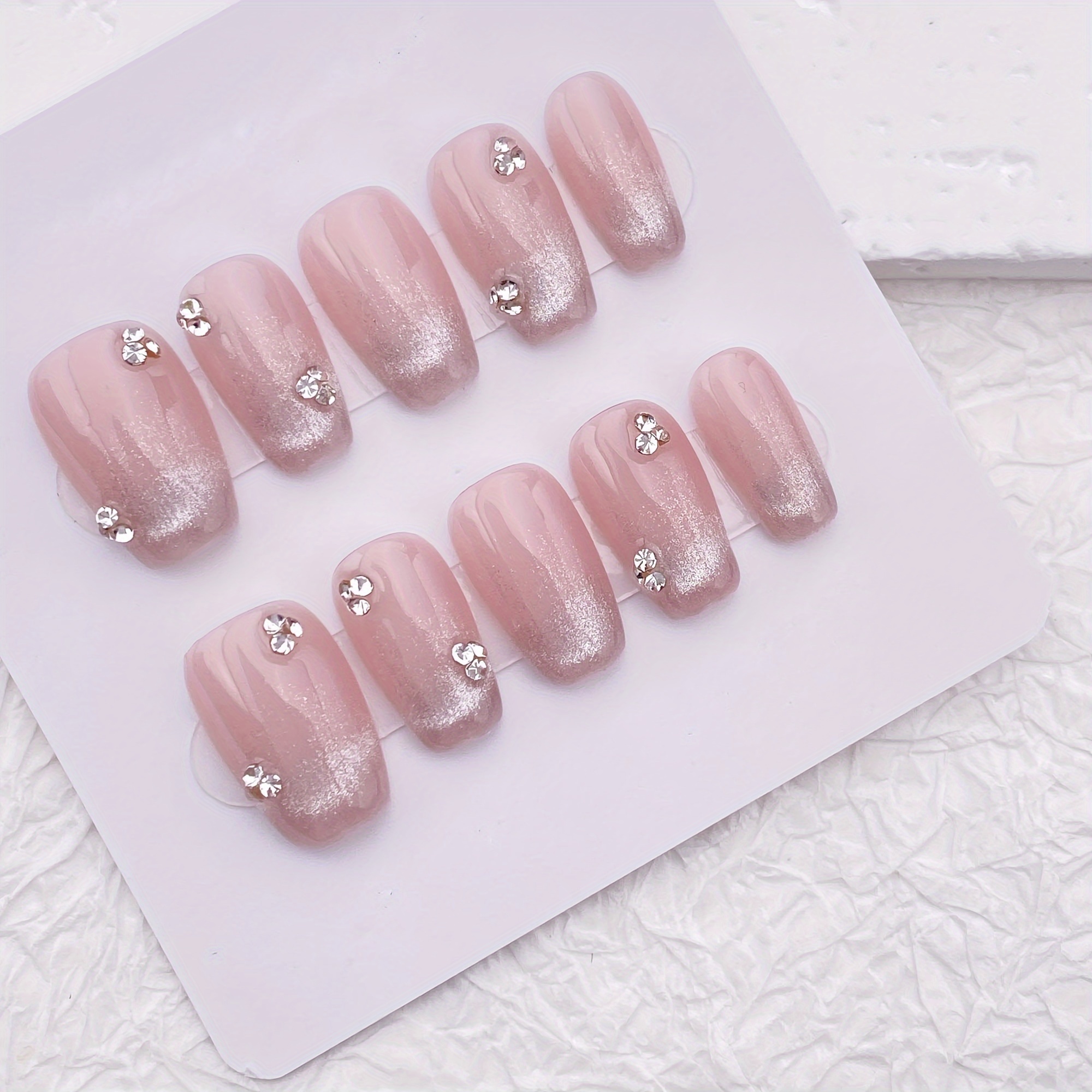 10pcs Handmade Press On Nails, - Nail Art Pink Cat Eye ulasan dan harga