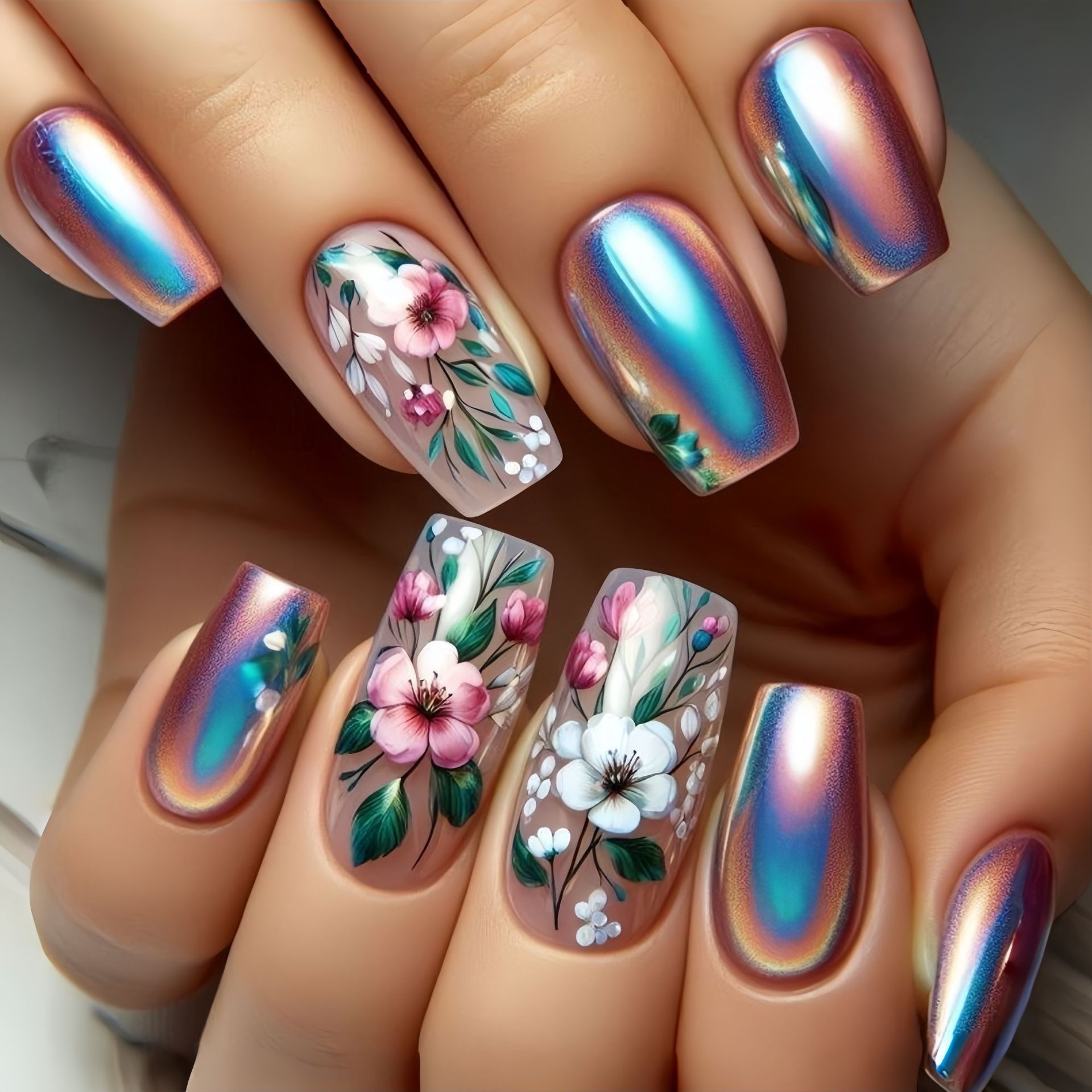 Medium long fake nails for wom - Nail Art Flower ulasan dan harga
