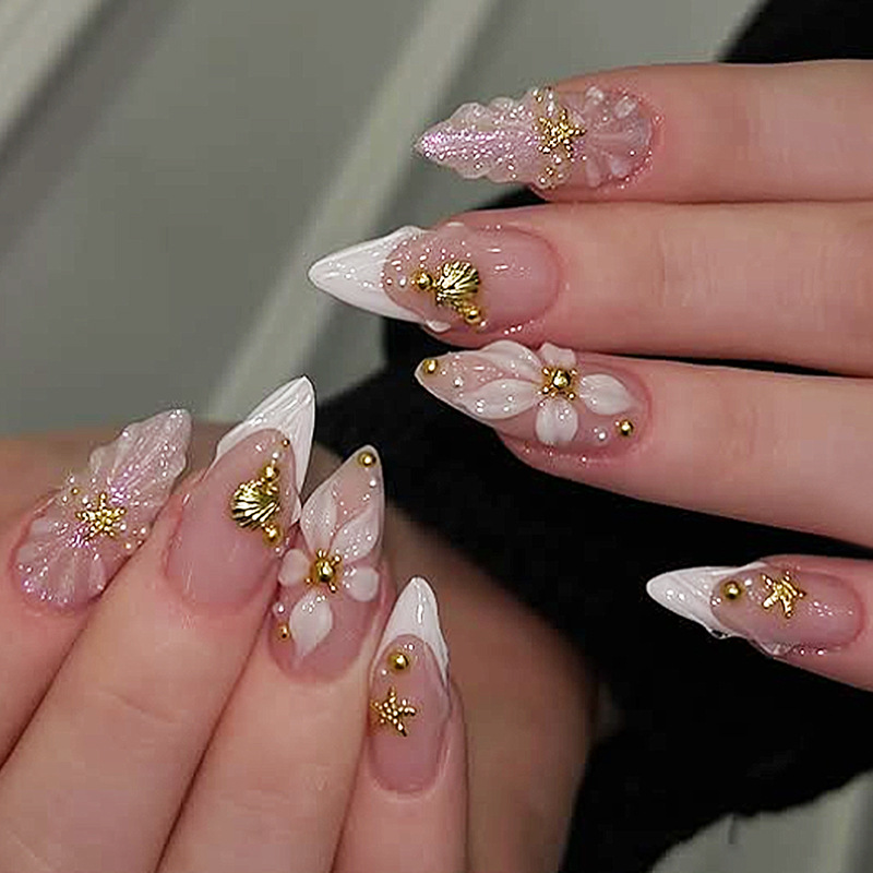 24pcs Finished Almond Press on - Nail Art Flower ulasan dan harga