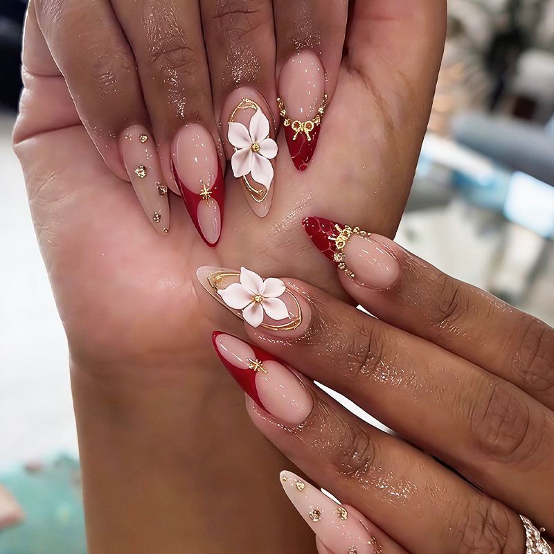 24pcs Finished Almond Press on - Nail Art Flower ulasan dan harga