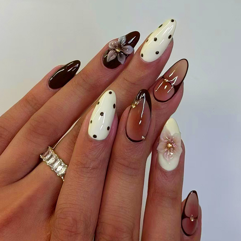 24pcs Finished Almond Press on - Nail Art Flower ulasan dan harga