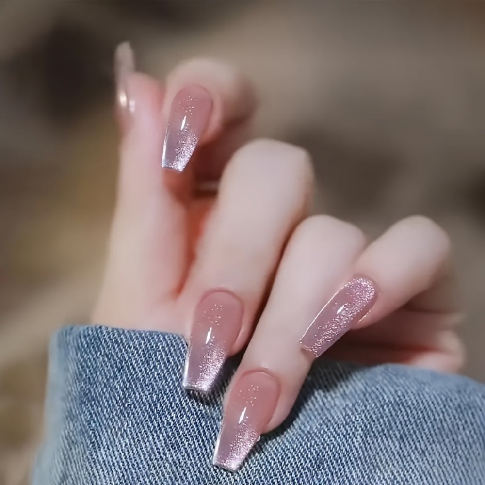 24pcs Sparkling Pink Glitter C - Nail Art Pink Cat Eye ulasan dan harga