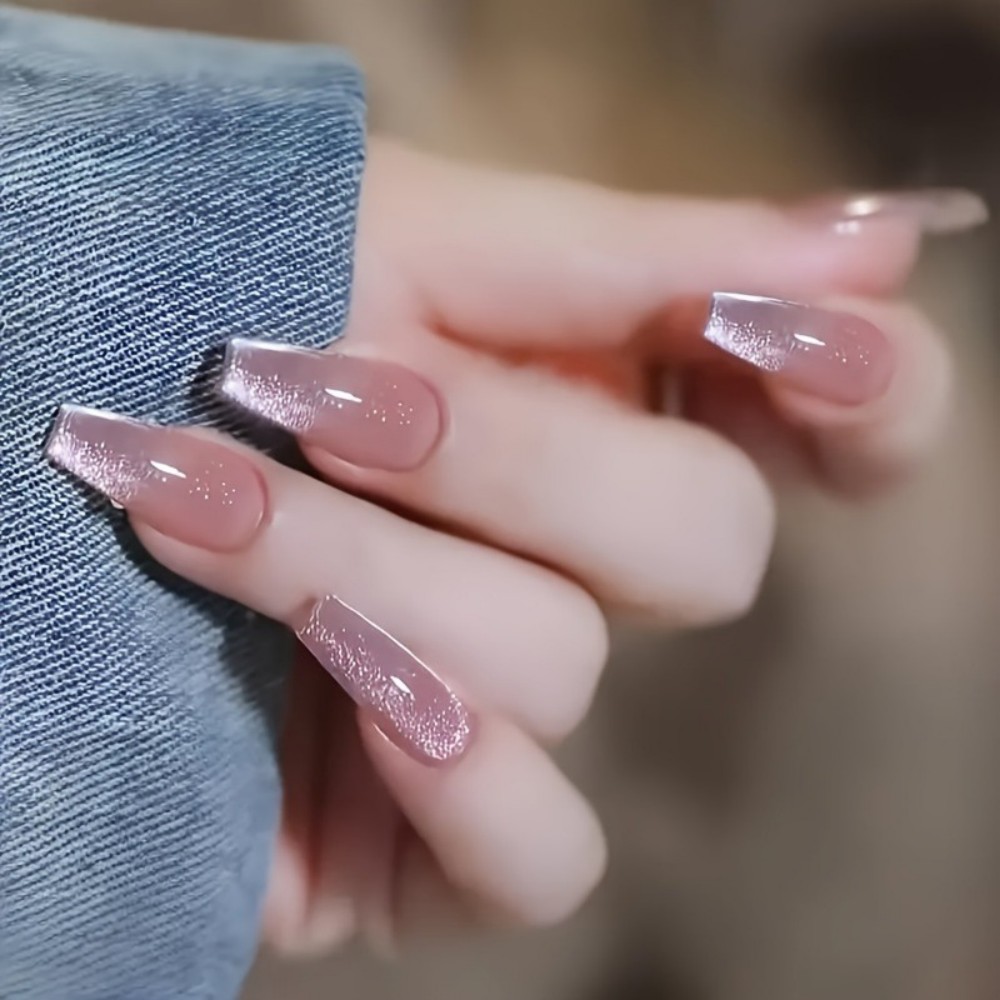 24pcs Sparkling Pink Glitter C - Nail Art Pink Cat Eye ulasan dan harga