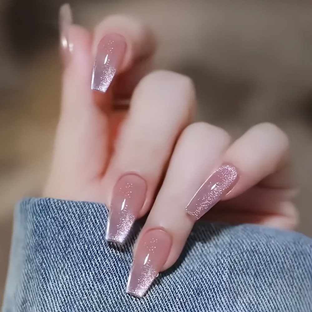 24pcs Sparkling Pink Glitter C - Nail Art Pink Cat Eye ulasan dan harga