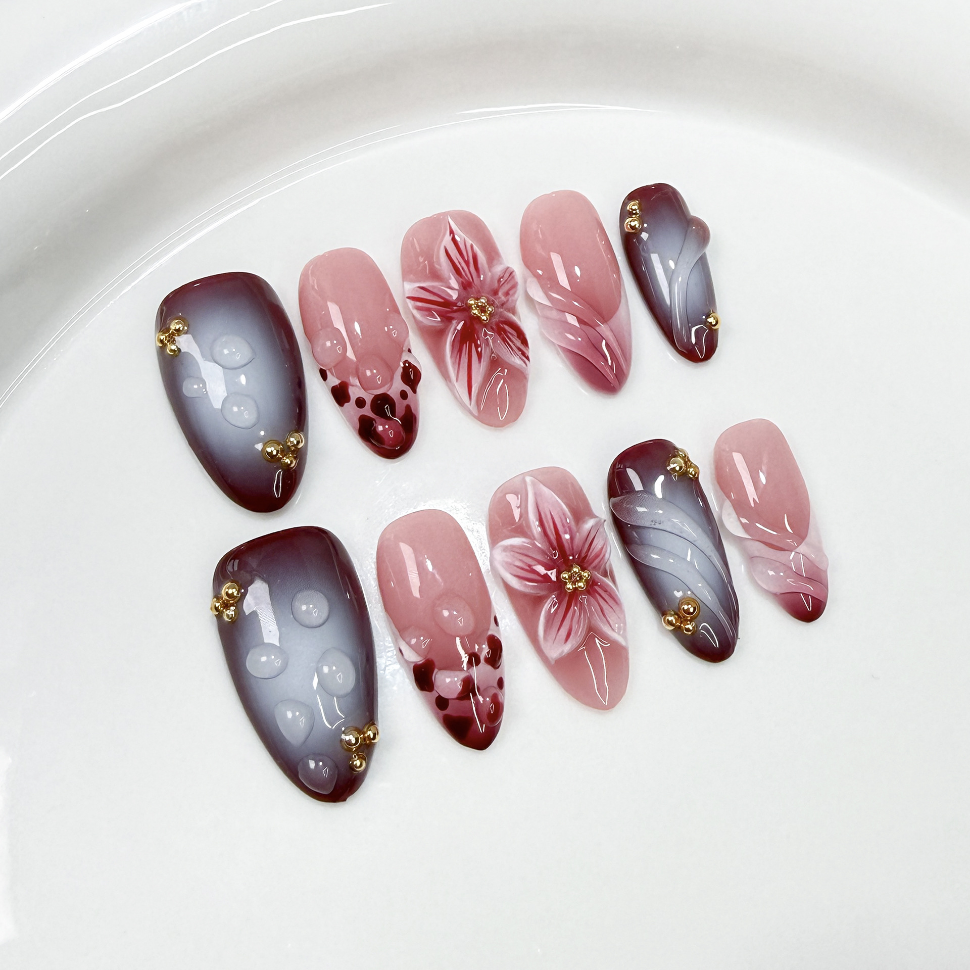 10Pcs Handmade Elegant French  - Nail Art Flower ulasan dan harga