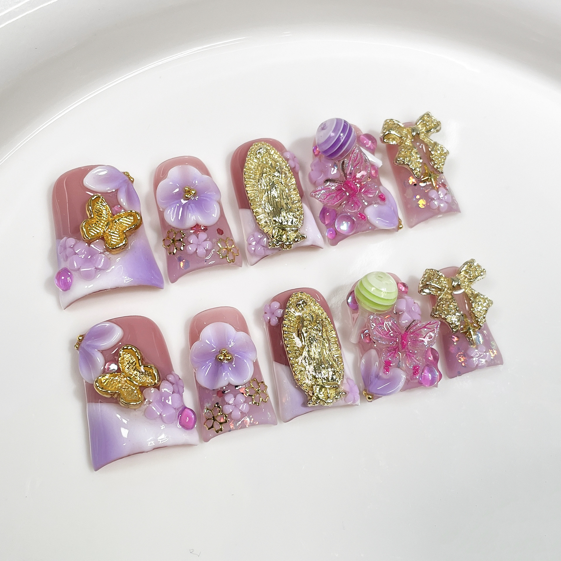 10pcs Ocean Style Fake Nails D - Nail Art Flower ulasan dan harga