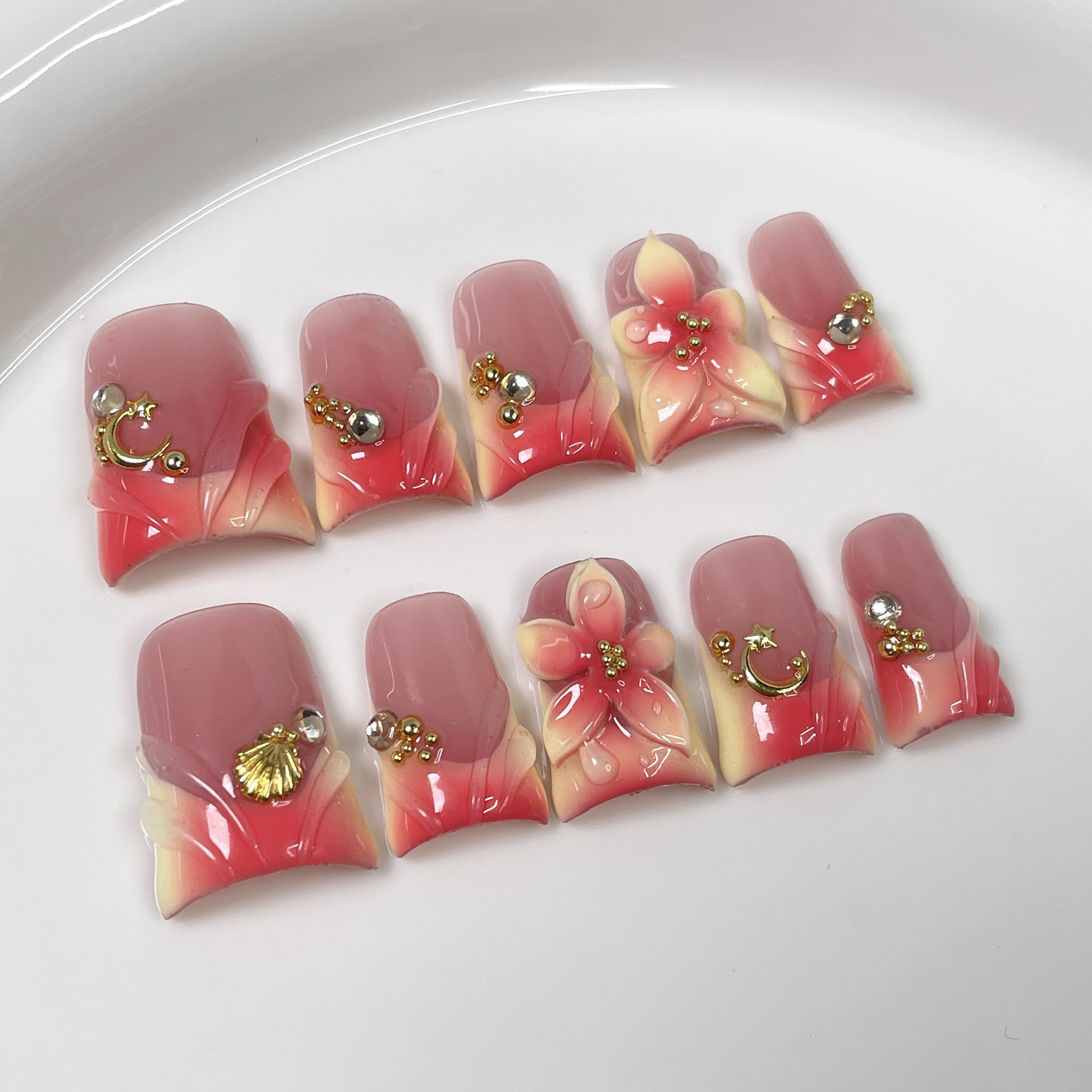 10pcs Ocean Style Fake Nails D - Nail Art Flower ulasan dan harga