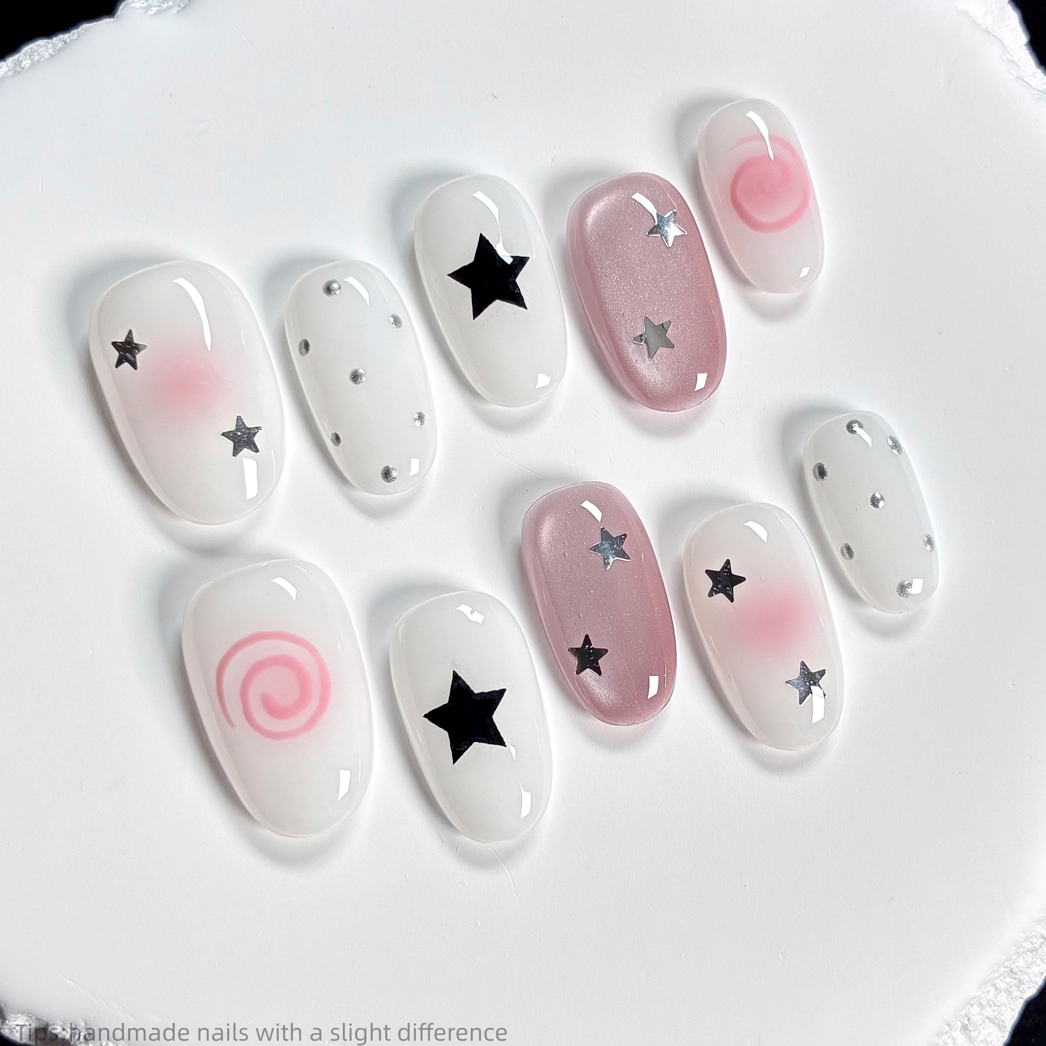 10pcs handmade pink press on n - Nail Art Pink Cat Eye ulasan dan harga