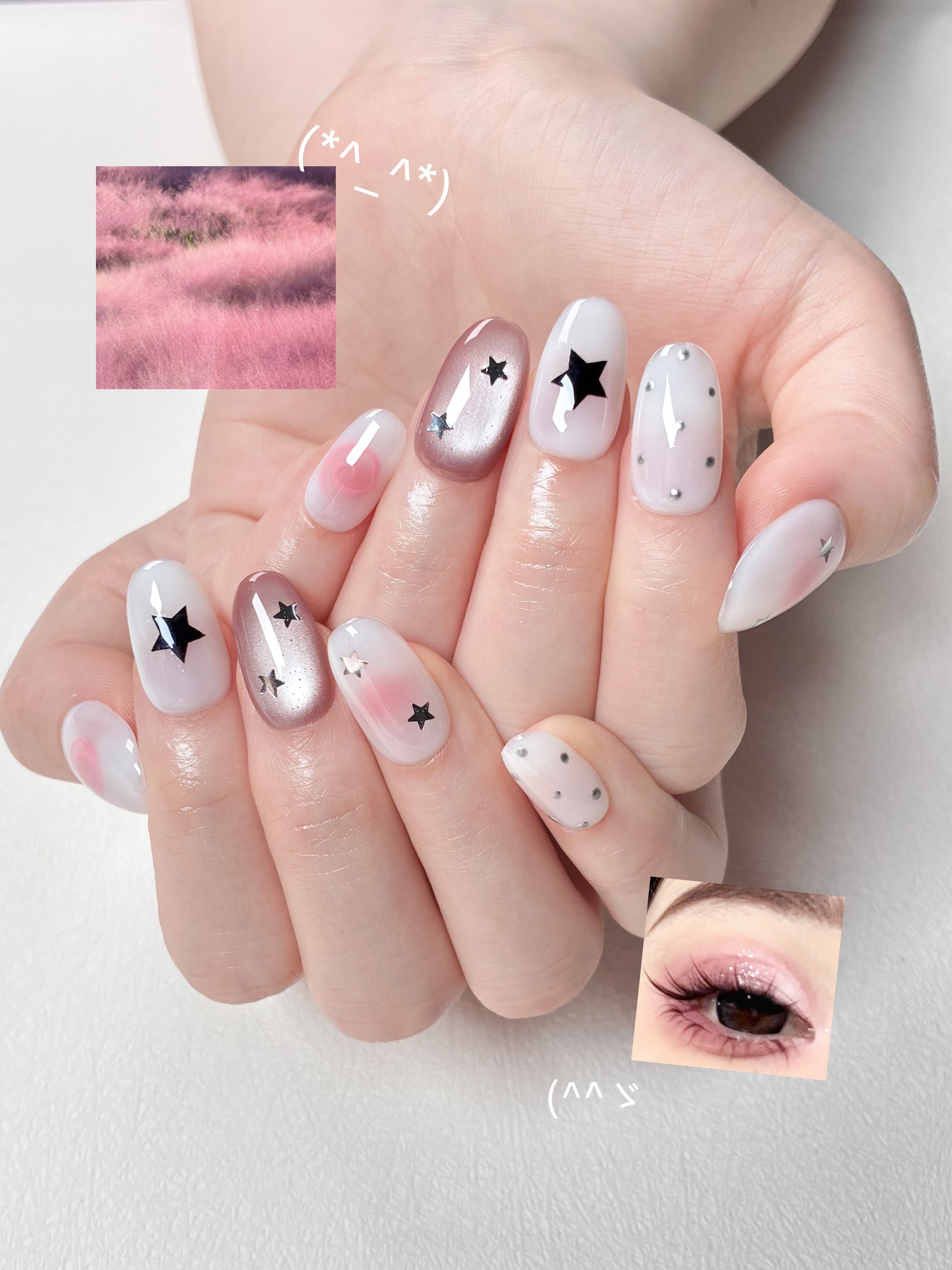 10pcs handmade pink press on n - Nail Art Pink Cat Eye ulasan dan harga