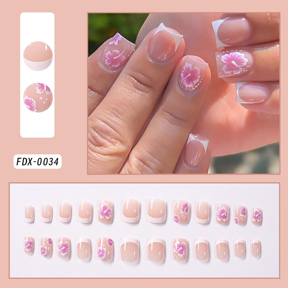 24Pcs French Flower False Nail - Nail Art Flower ulasan dan harga